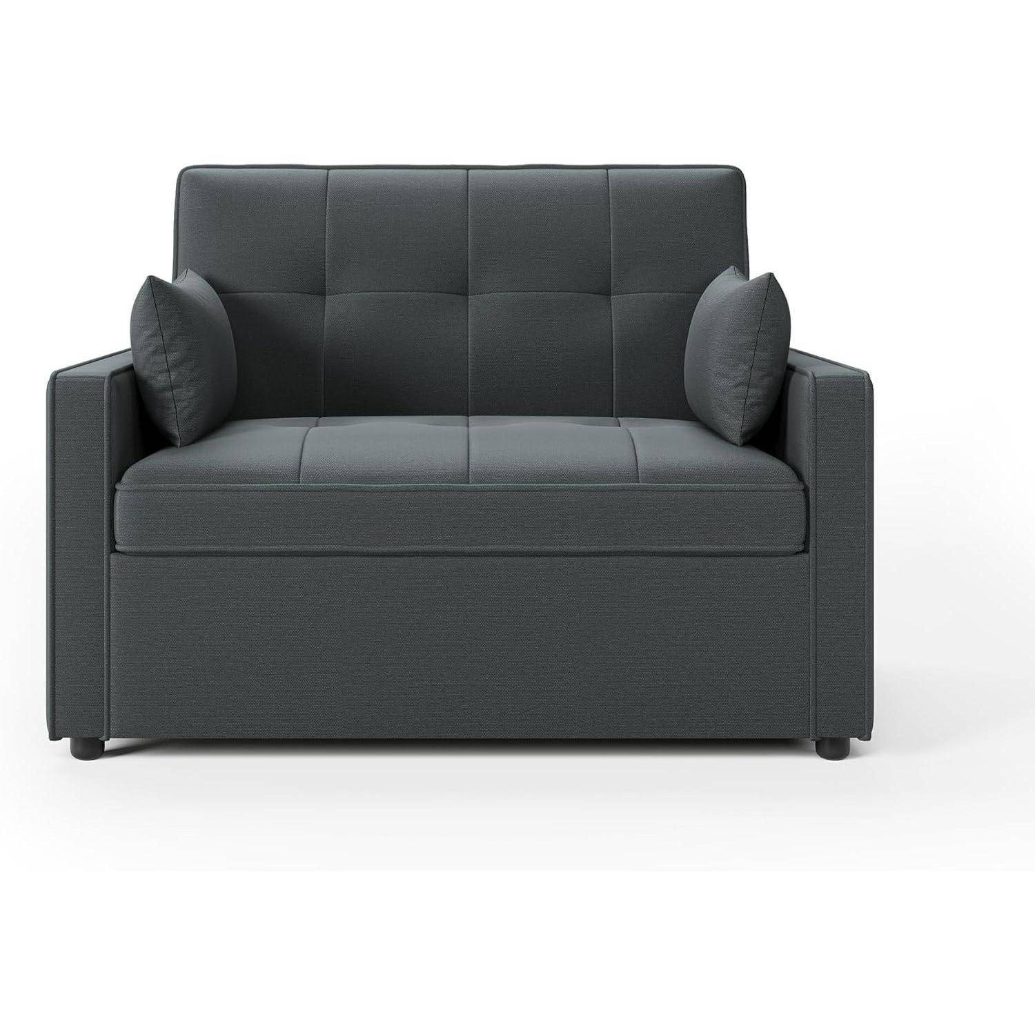 Schlafsofa 186 x 122 cm mit 5-stufig Verstellbarer Rückenlehne, 3-in-1 Schlafcouch mit Kissen und Seitentasche, graues Leinen-Sofa für Gästezimmer