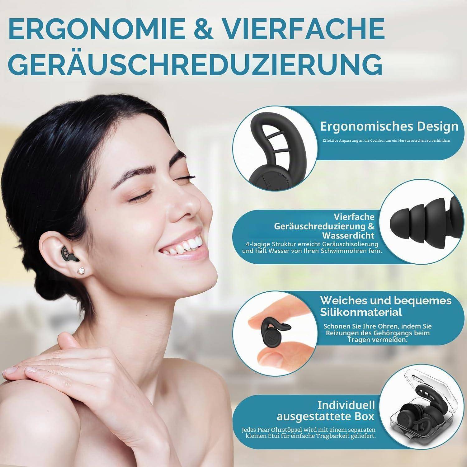 Schwimm-Ohrstöpsel für Erwachsene, wasserdicht, wiederverwendbar, Silikon, bunt, zum Schwimmen, Surfen, Schnorcheln, Duschen und Wasserbad, Strand