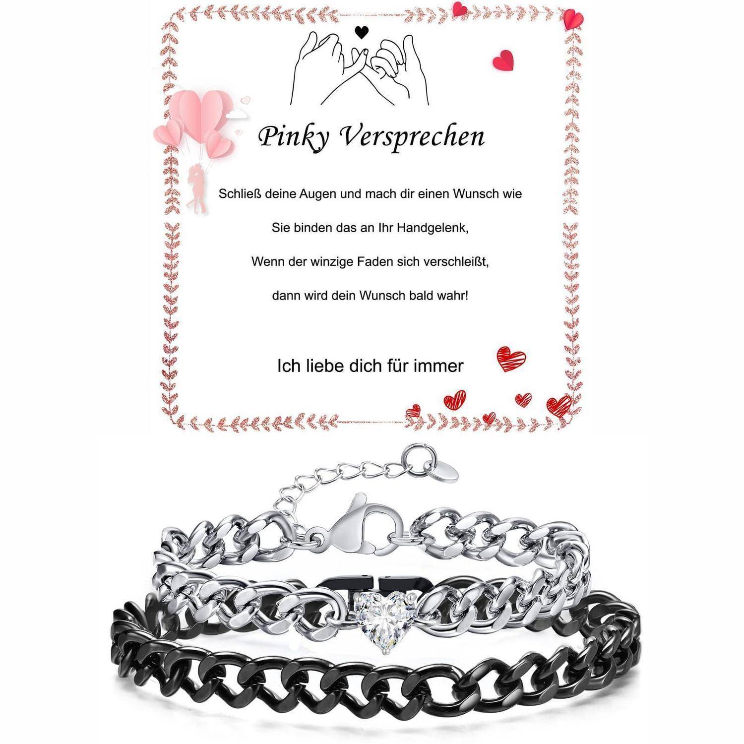 Fehki Edelstahl Paar Armband | Kubanische Kette verstellbar | Romantisches Geschenkset für Paare zum Valentinstag, Jahrestag & Geburtstag