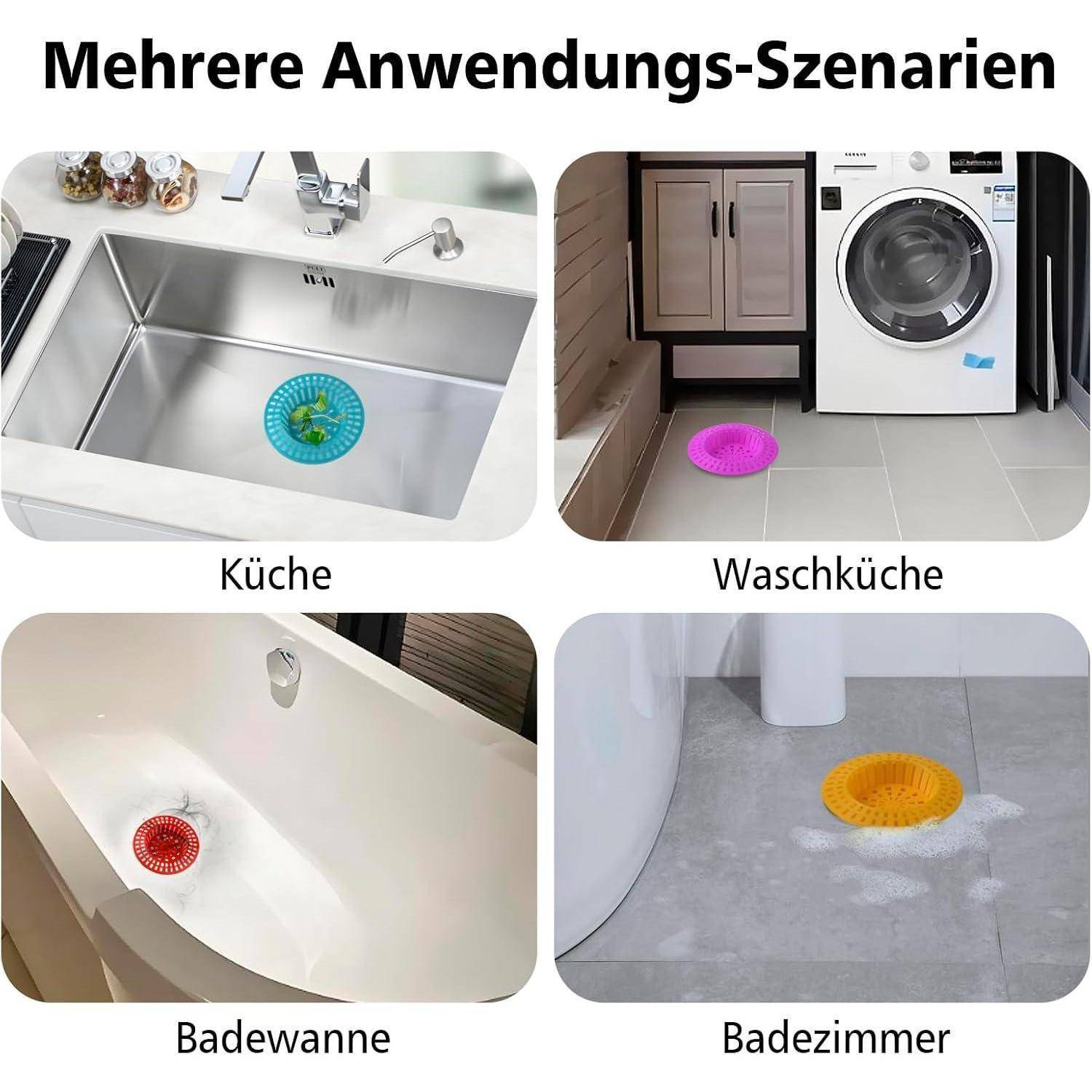 Abflusssieb, Spülbeckensieb, 7 x 7 cm, 24 Stück | Farbige Universal-Kunststoffsiebe für Spülbecken, Waschbecken, Badezimmer und Küche.