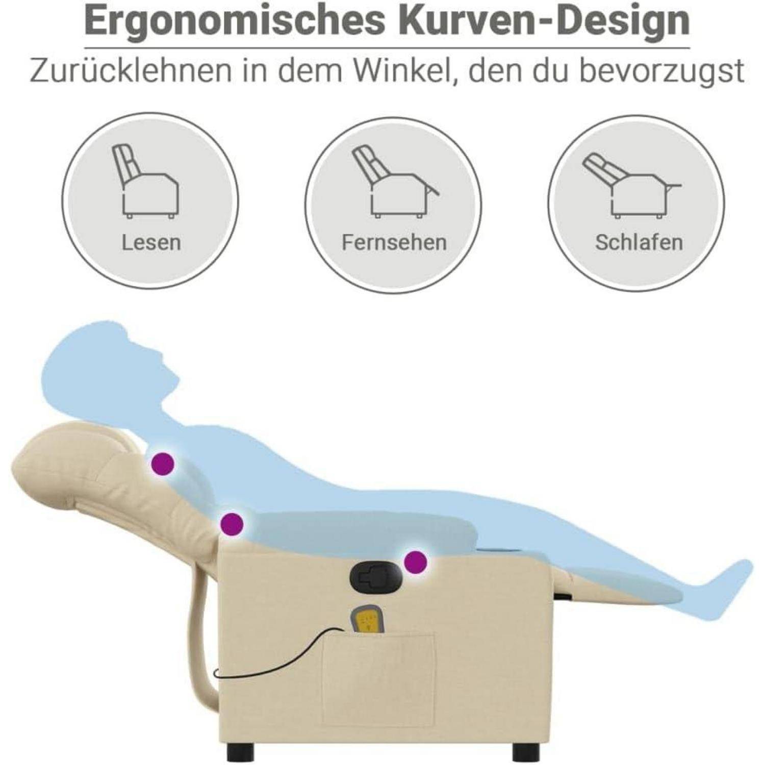 vidaXL Massagesessel, Sessel Verstellbare Rückenlehne Fußteil, Fernsehsessel Relaxsessel mit Liegefunktion, Liegesessel Polstersessel Ruhesessel, Cr