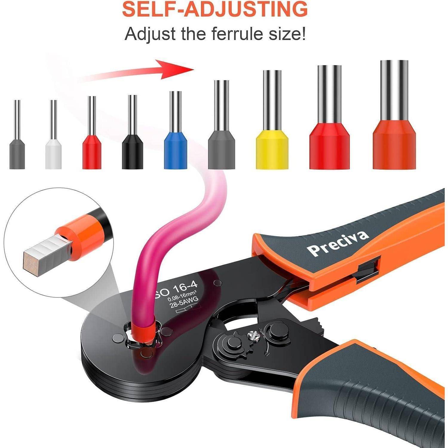 Crimpzangen 0.08-16mm² mit Aderendhülsen Set，Preciva Aderendhülsenzange Vierkant Crimpzange Presszange mit 1200 Stück Aderendhülsen Tool Kit CT