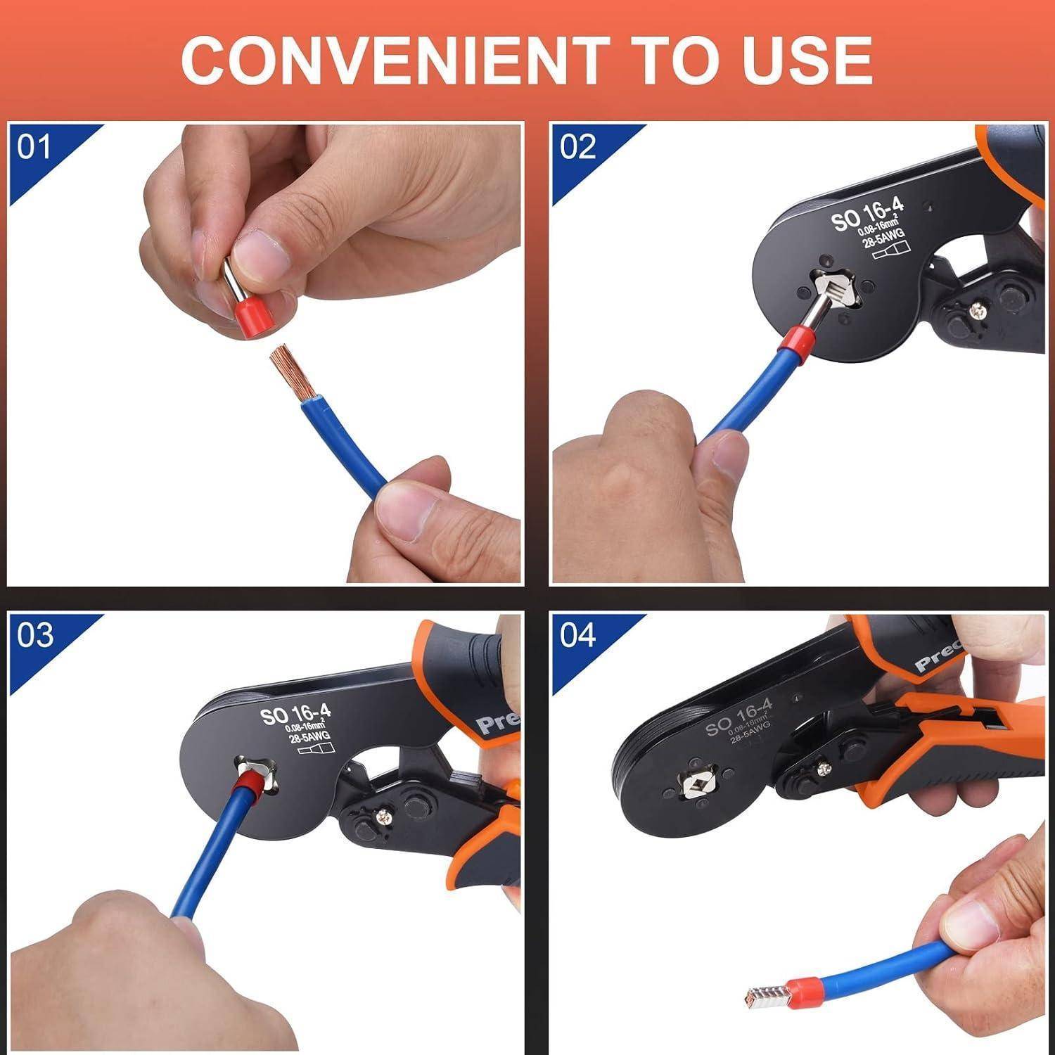 Crimpzangen 0.08-16mm² mit Aderendhülsen Set，Preciva Aderendhülsenzange Vierkant Crimpzange Presszange mit 1200 Stück Aderendhülsen Tool Kit CT