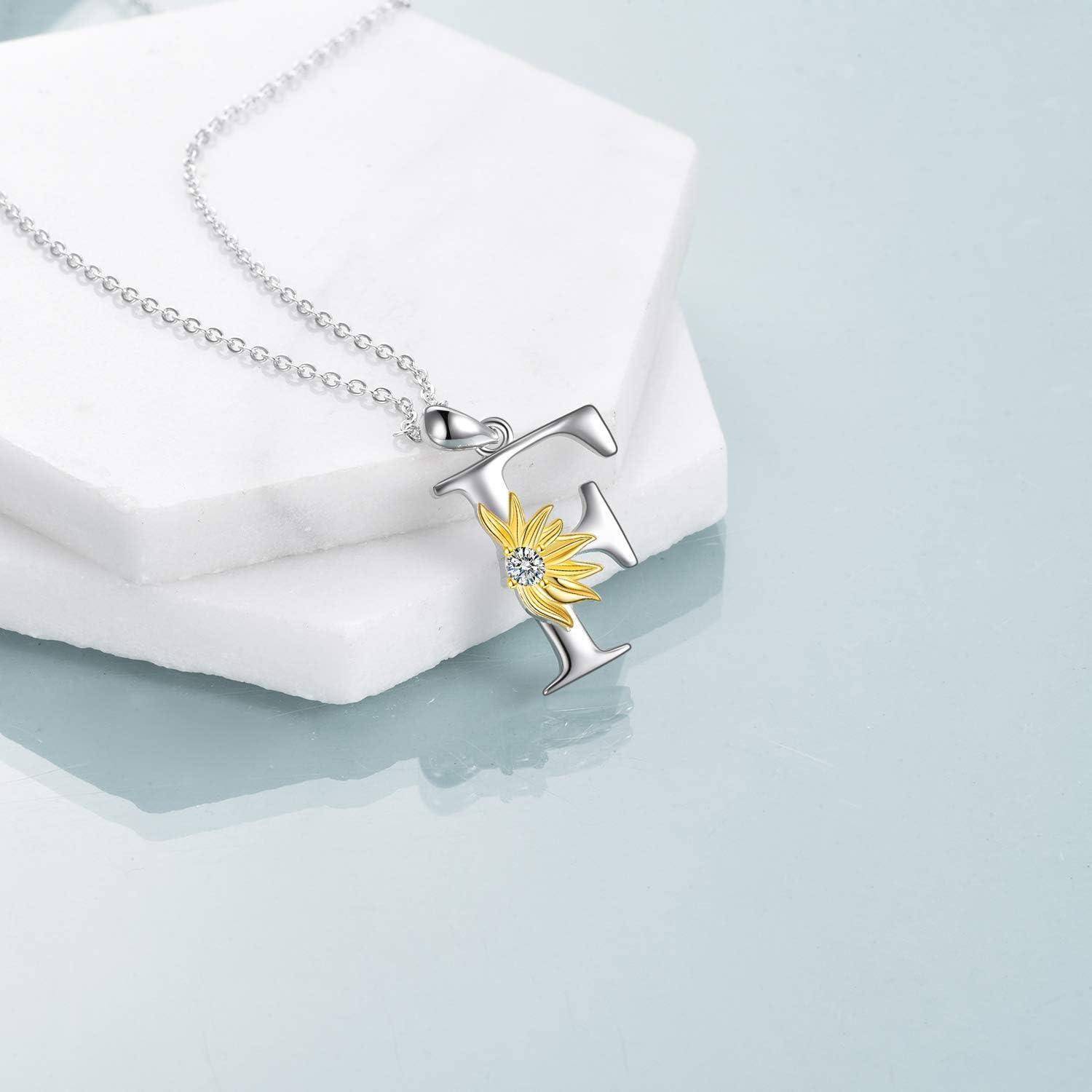 VONALA 925 Sterling Silber Sonnenblumen Halskette Sterling Silber Initial Alphabet Buchstabe Skript Name Anhänger Sonnenblumen Schmuck Geschenke für