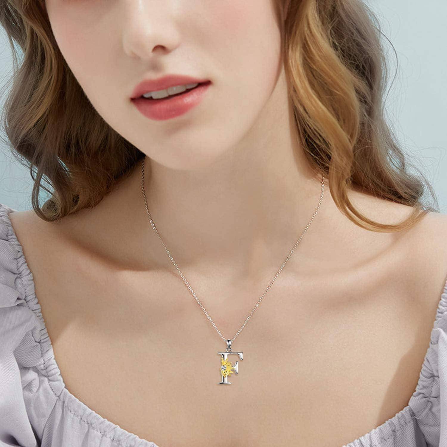 VONALA 925 Sterling Silber Sonnenblumen Halskette Sterling Silber Initial Alphabet Buchstabe Skript Name Anhänger Sonnenblumen Schmuck Geschenke für