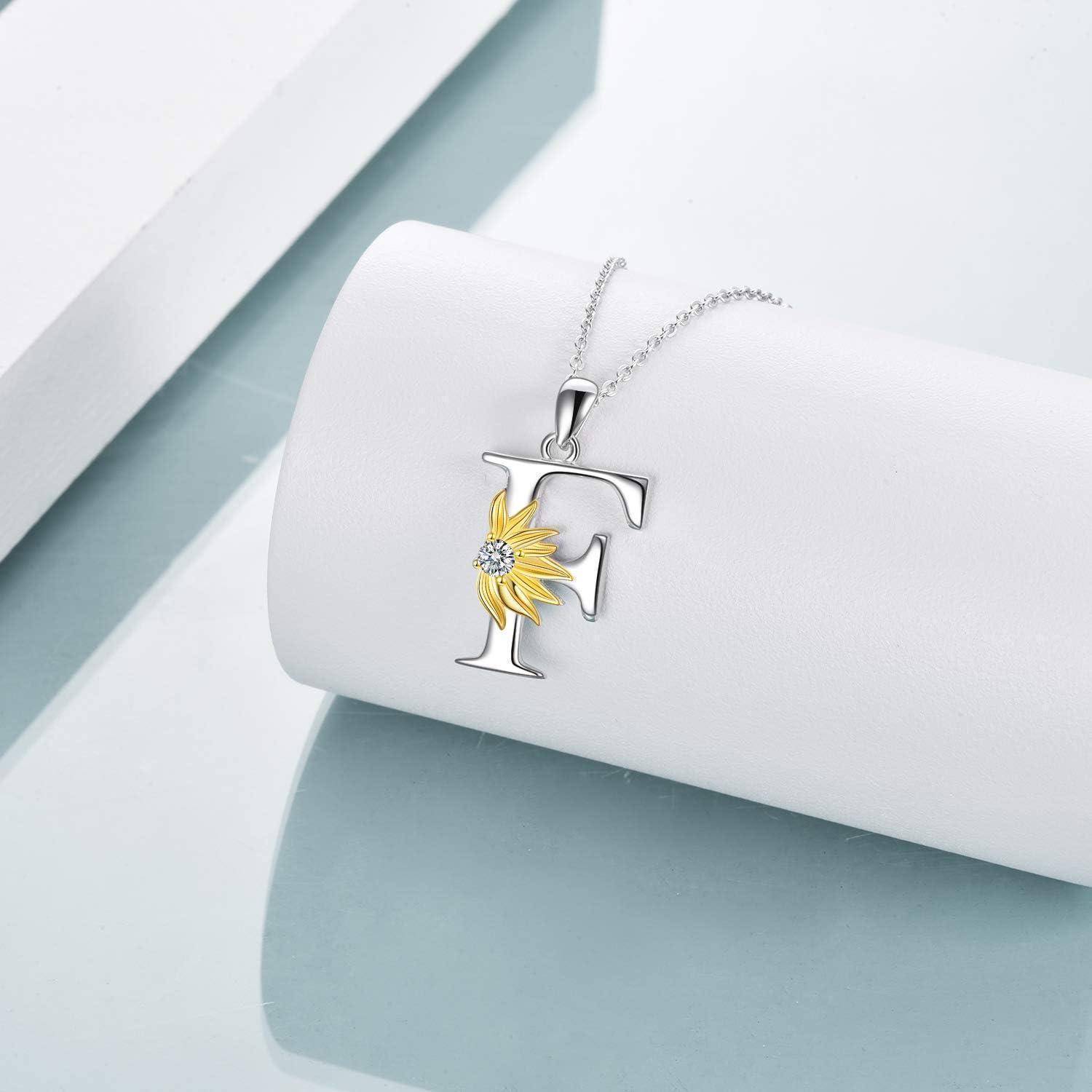 VONALA 925 Sterling Silber Sonnenblumen Halskette Sterling Silber Initial Alphabet Buchstabe Skript Name Anhänger Sonnenblumen Schmuck Geschenke für