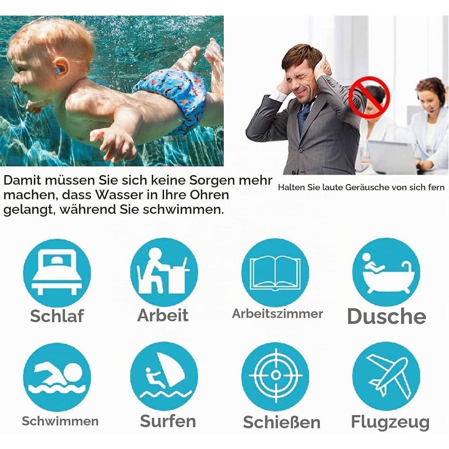Ohrstöpsel zum Schlafen, zum Schwimmen, Wiederverwendbare, 6 Paar Geräuschreduzierte Silikon Ohrenstöpsel, Wasserdicht, als Anti Schnarch Schutz,