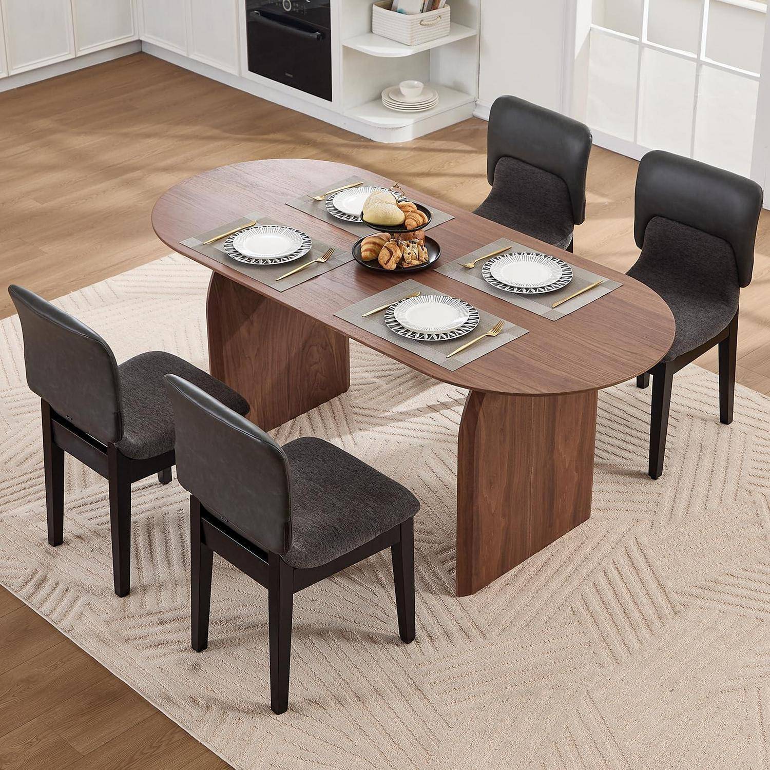Esszimmerstühle 4er Set, Küchenstuhl Polsterstuhl mit Holzbeinen aus Chenille, Essstühle ohne Armlehnen für Esszimmer Wohnzimmer Schlafzimmer und