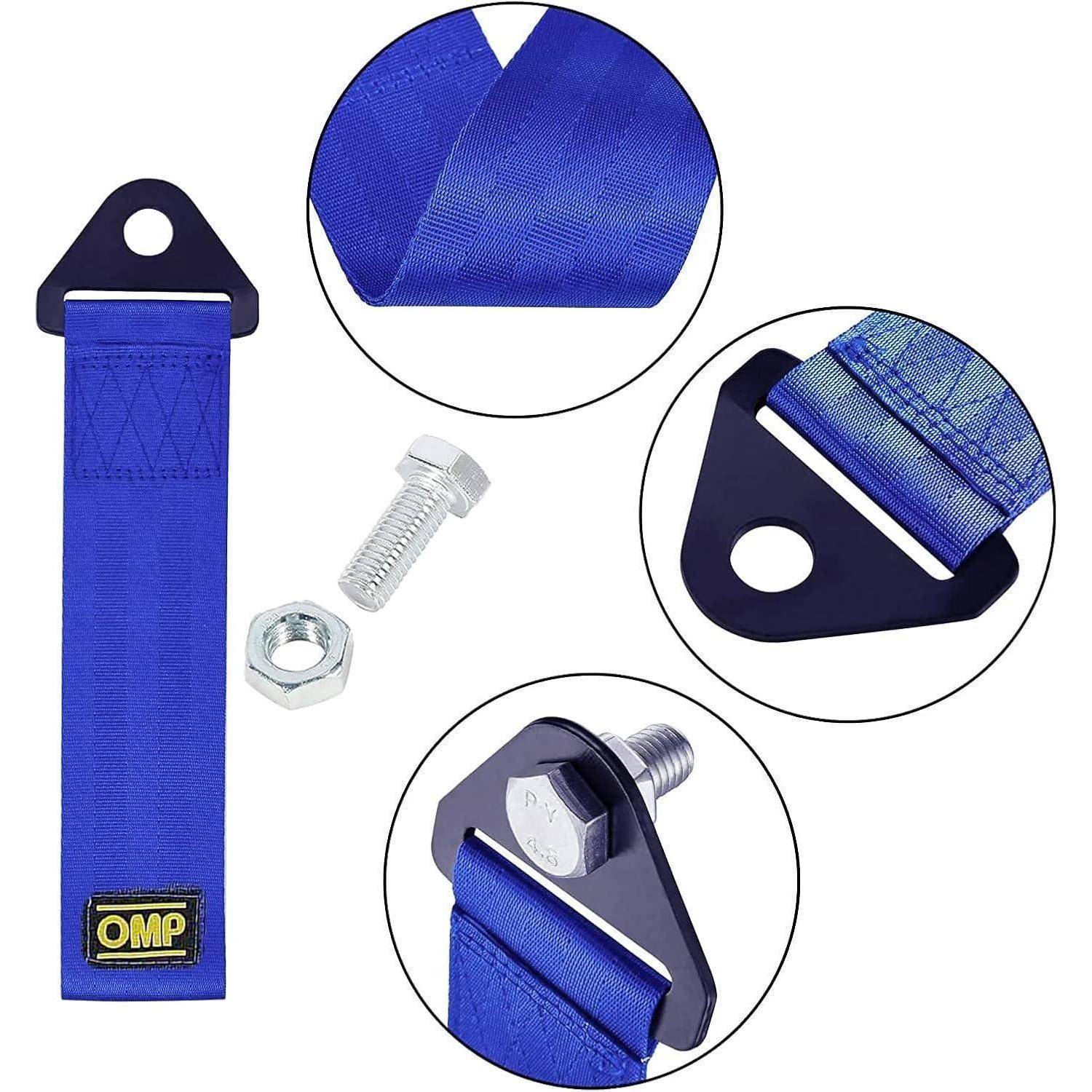 Hochfestes Abschleppseil Universal, 2 Stück, für Rennwagen, Front und Heckstoßstange, Racing (Blau) Blue