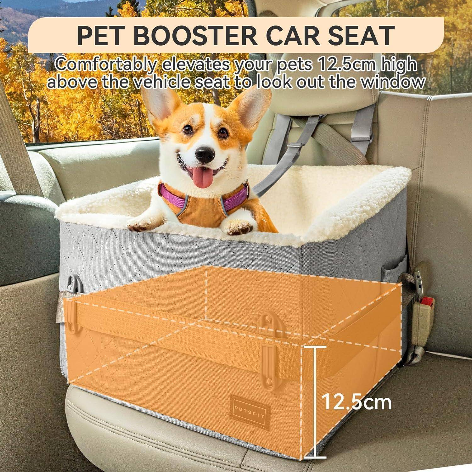 PETSFIT Hunde Autositz erhöht 12.5cm, Hundesitz Auto Rückbank mit Sicherheitspatent, Hundeautositz mit abnehmbarem Plüschbezug, Hundekorb Auto für