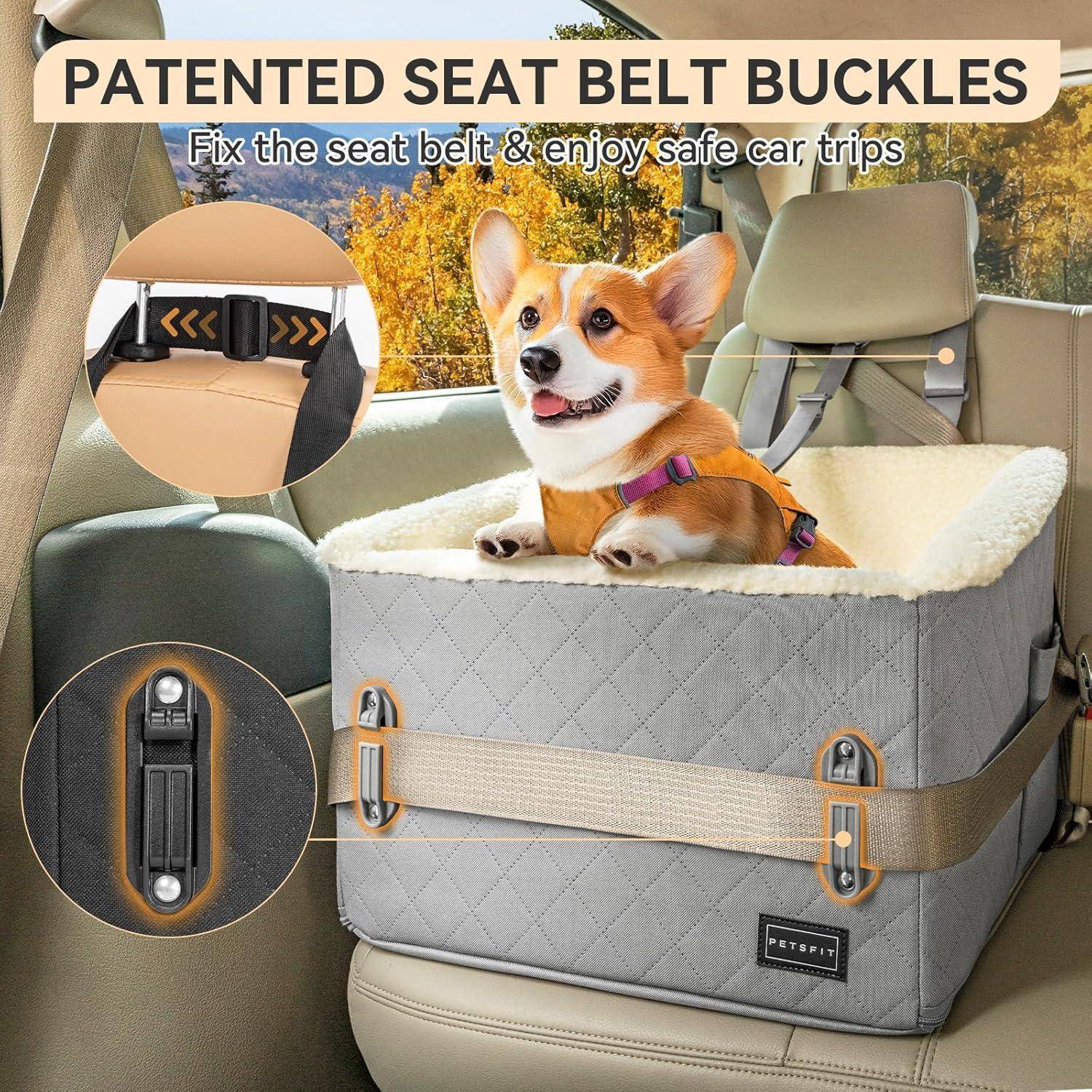 PETSFIT Hunde Autositz erhöht 12.5cm, Hundesitz Auto Rückbank mit Sicherheitspatent, Hundeautositz mit abnehmbarem Plüschbezug, Hundekorb Auto für
