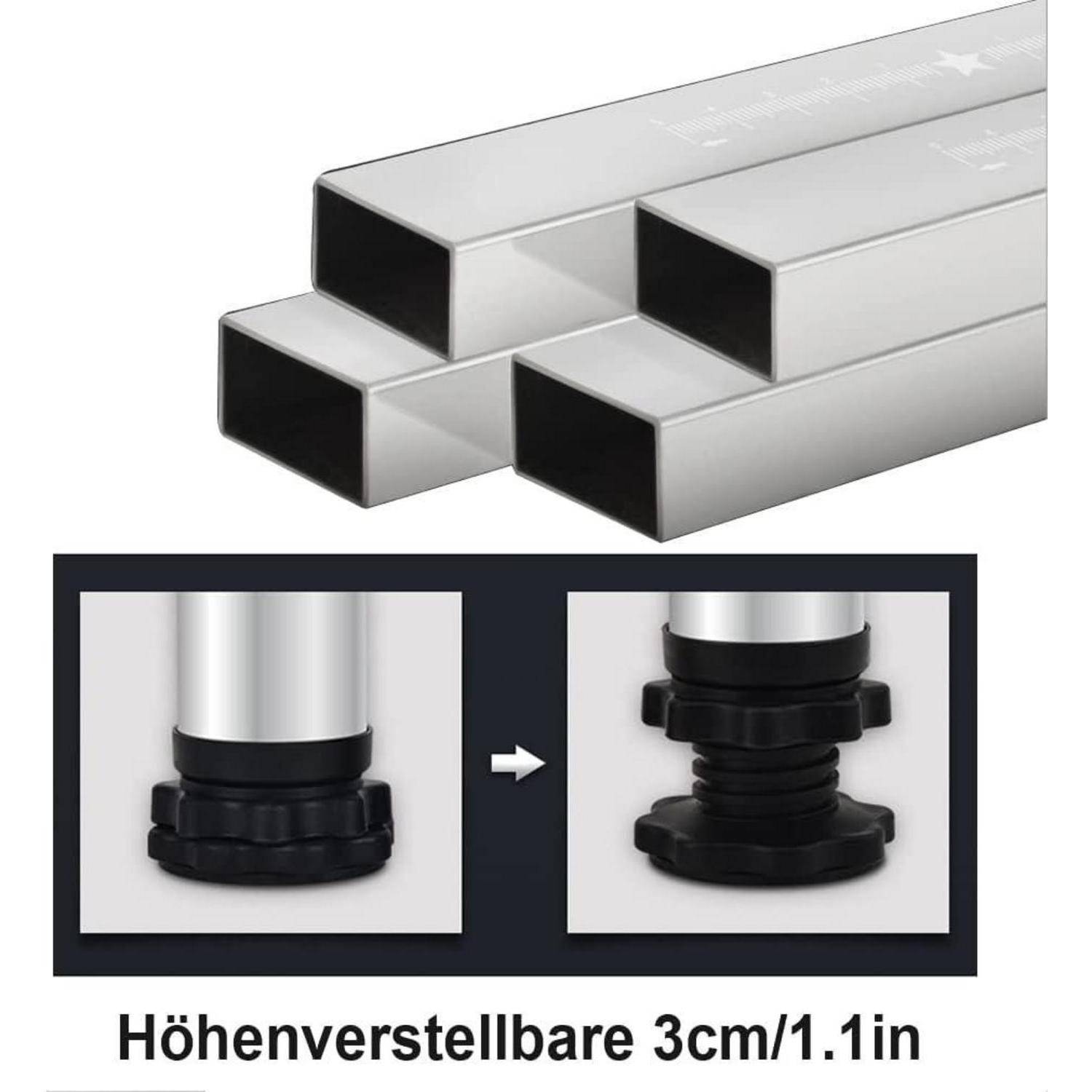Verstellbares quadratisches Metallrohr-Bein mit Höhenverstellung von 3 cm bis 1,1 Zoll.