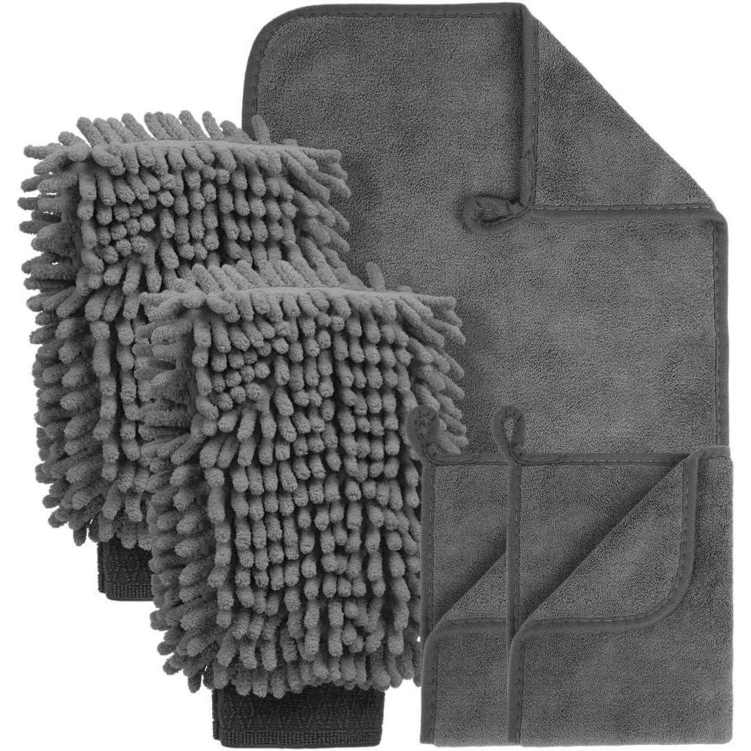 flintronic Autopflege Set 5 Stück, mit 3 Trockentuch & 2 Waschhandschuh Auto, 600GSM Mikrofasertücher Auto, Poliertücher Trokentuch für Polieren
