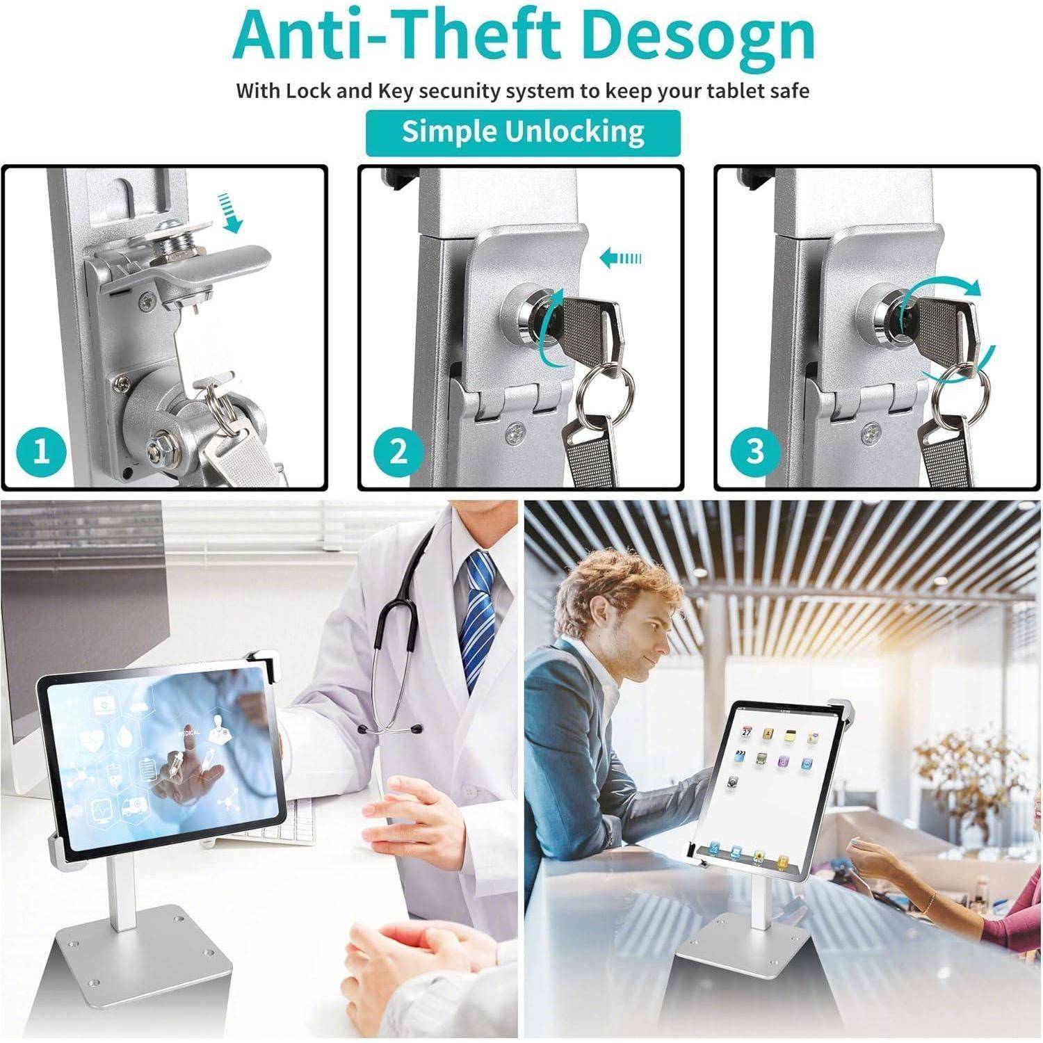 woleyi Tischhalterung Tablet Diebstahlsicherung, Kiosk Tablet Stand mit Schloss, Anti Diebstahl Desktop Tablet Halterung für iPad Pro 12.9/ Air