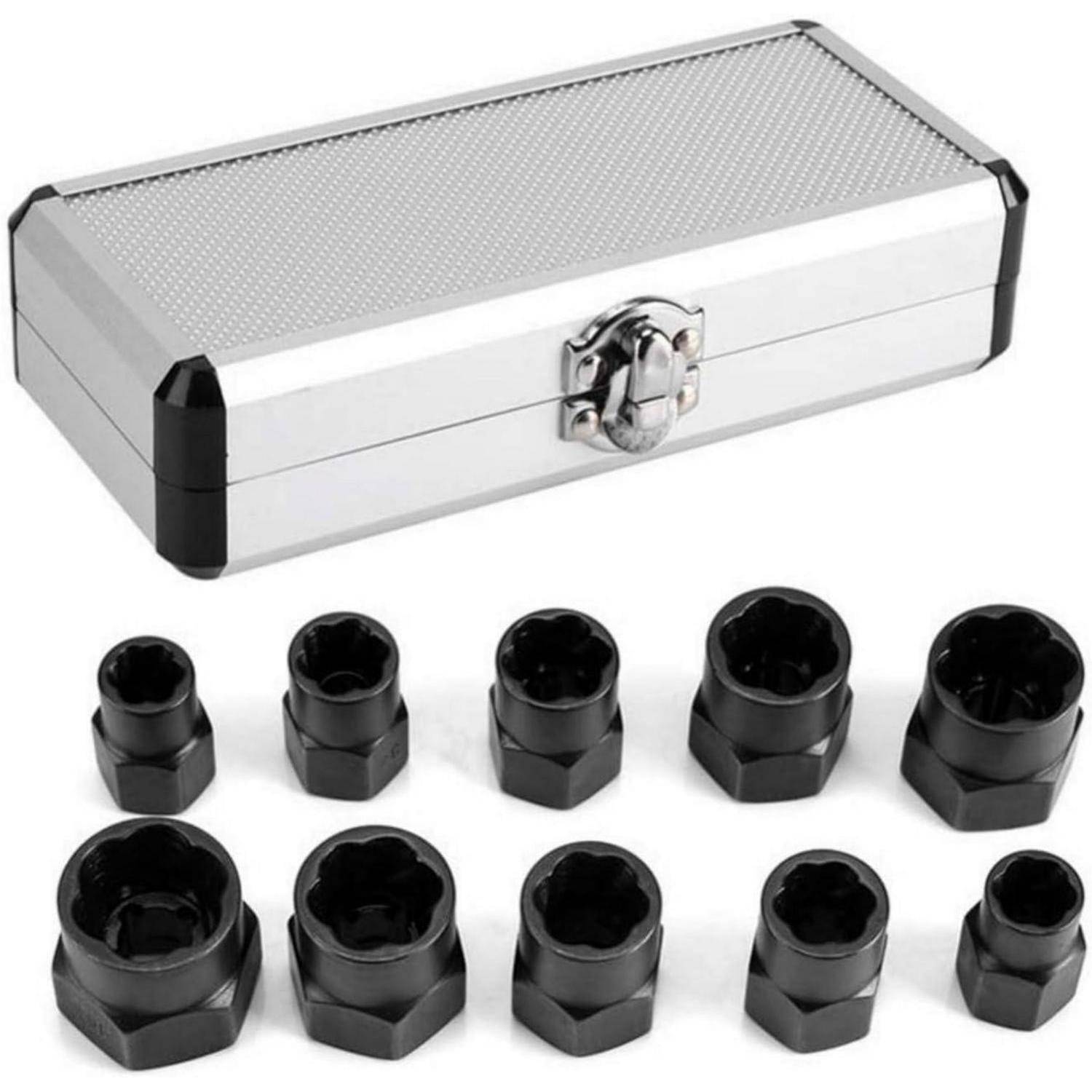 10-tlg. Bolzenausdreher-Set (9-19 mm) mit Spiralprofil, Schraubenausdreher zum Entfernen von beschädigten, gefrorenen, verrosteten und abgerundeten
