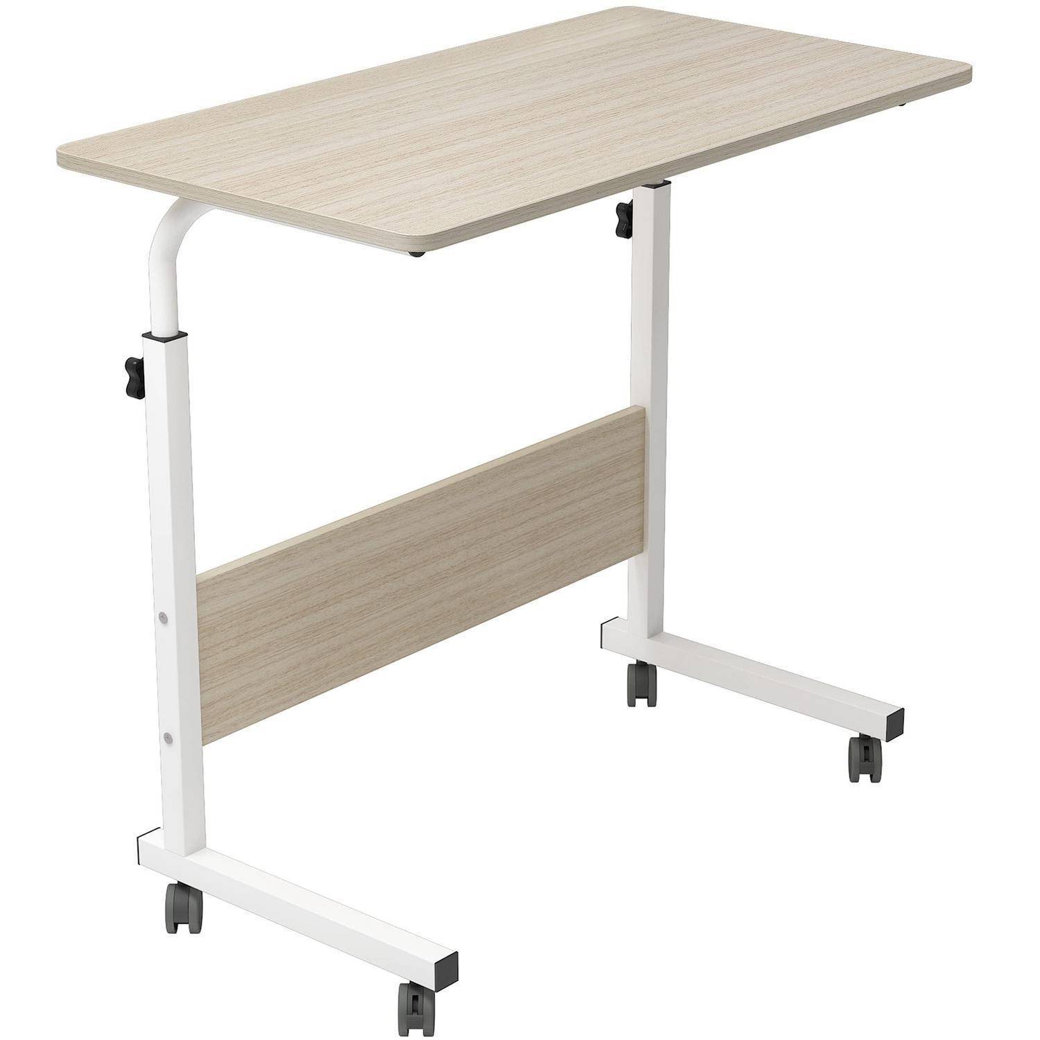 SogesPower Laptop-Tisch Rolltisch Laptopständer Höhenverstellbarer Beistelltisch auf Rollen für Bett und Sofa 80 x 40 cm 80 x 40 cm Weißer Ahorn
