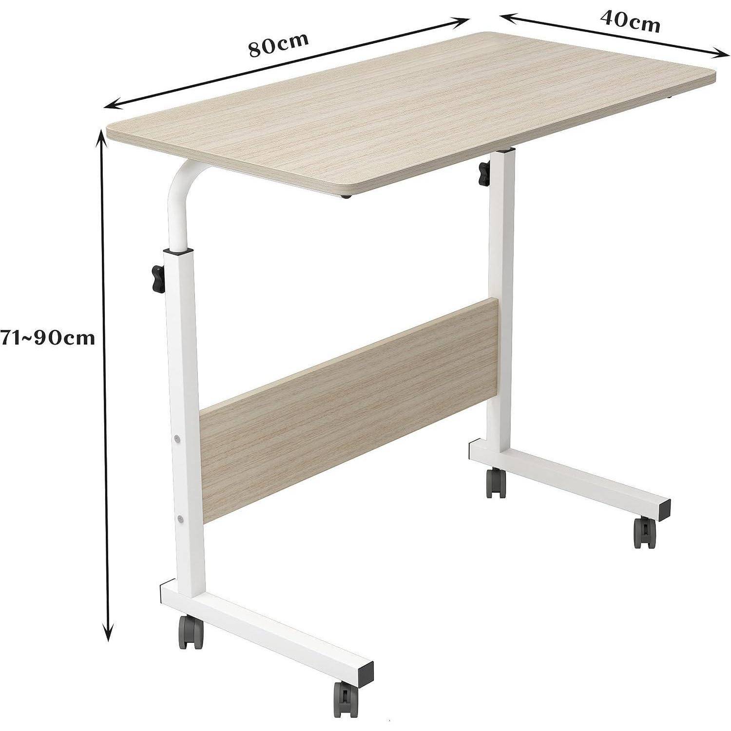 SogesPower Laptop-Tisch Rolltisch Laptopständer Höhenverstellbarer Beistelltisch auf Rollen für Bett und Sofa 80 x 40 cm 80 x 40 cm Weißer Ahorn