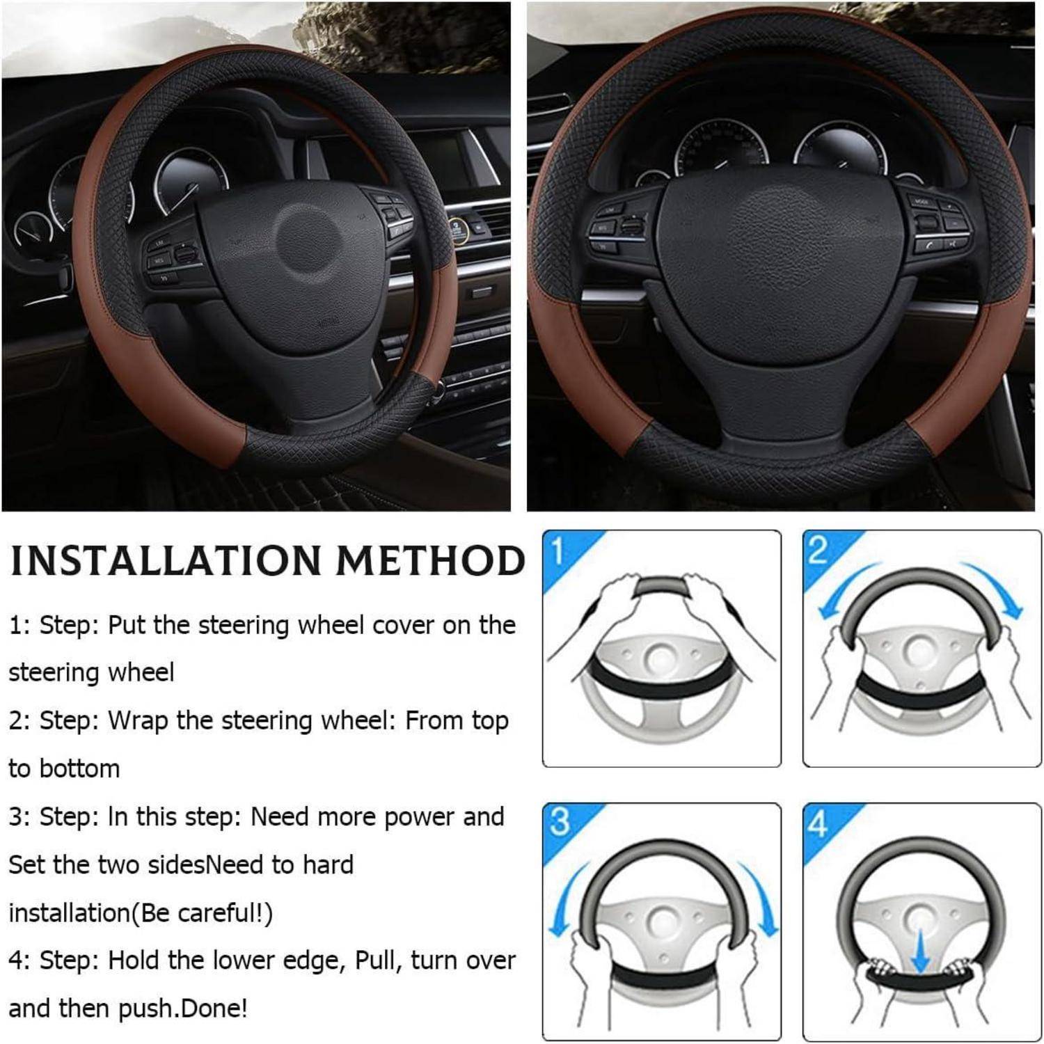 CGEAMDY Lenkradbezug Auto, Mikrofaser-Leder-Lenkradabdeckung, Sport Anti Rutsch Universal Lenkradbezug, Lenkrad Abdeckung Echtes Leder