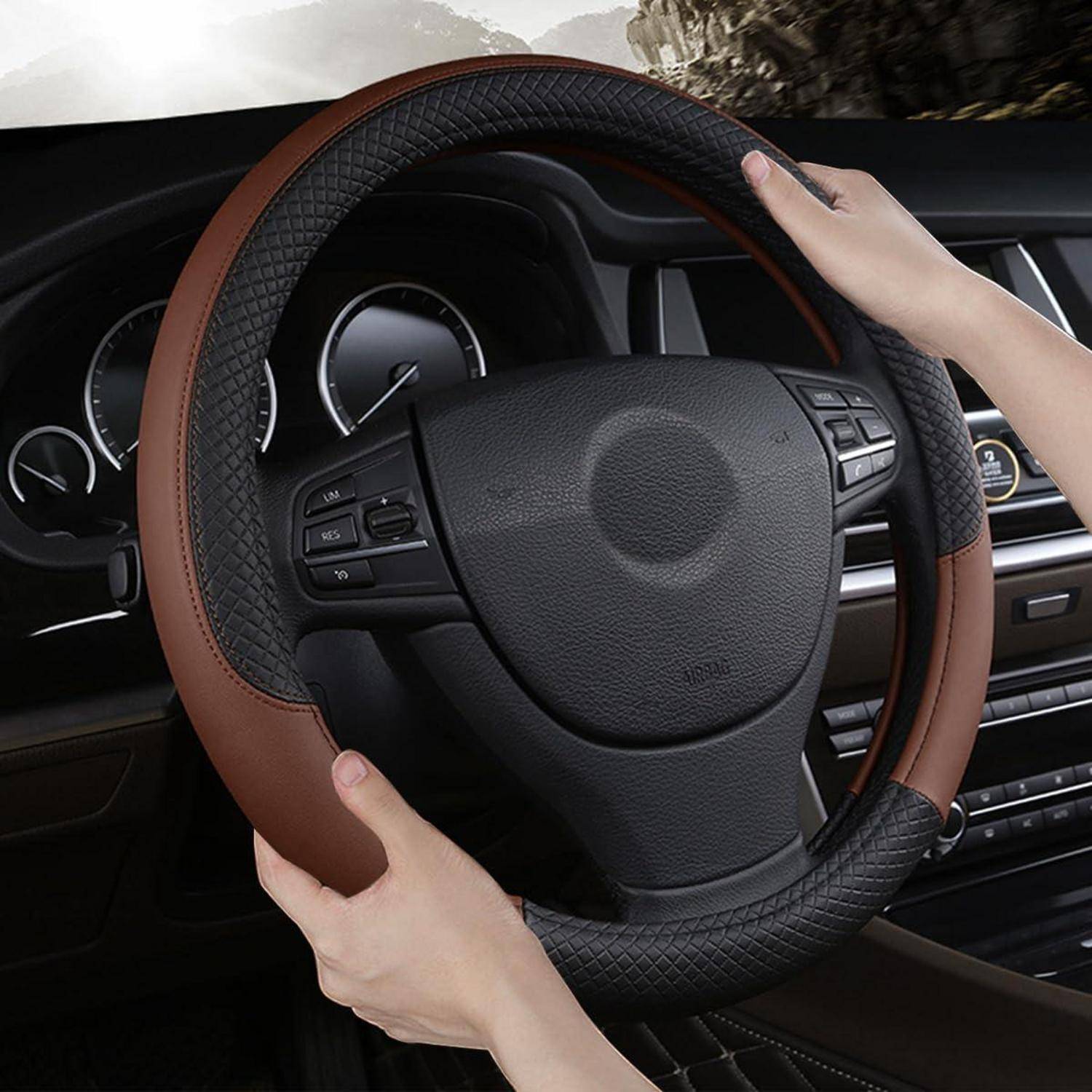 CGEAMDY Lenkradbezug Auto, Mikrofaser-Leder-Lenkradabdeckung, Sport Anti Rutsch Universal Lenkradbezug, Lenkrad Abdeckung Echtes Leder