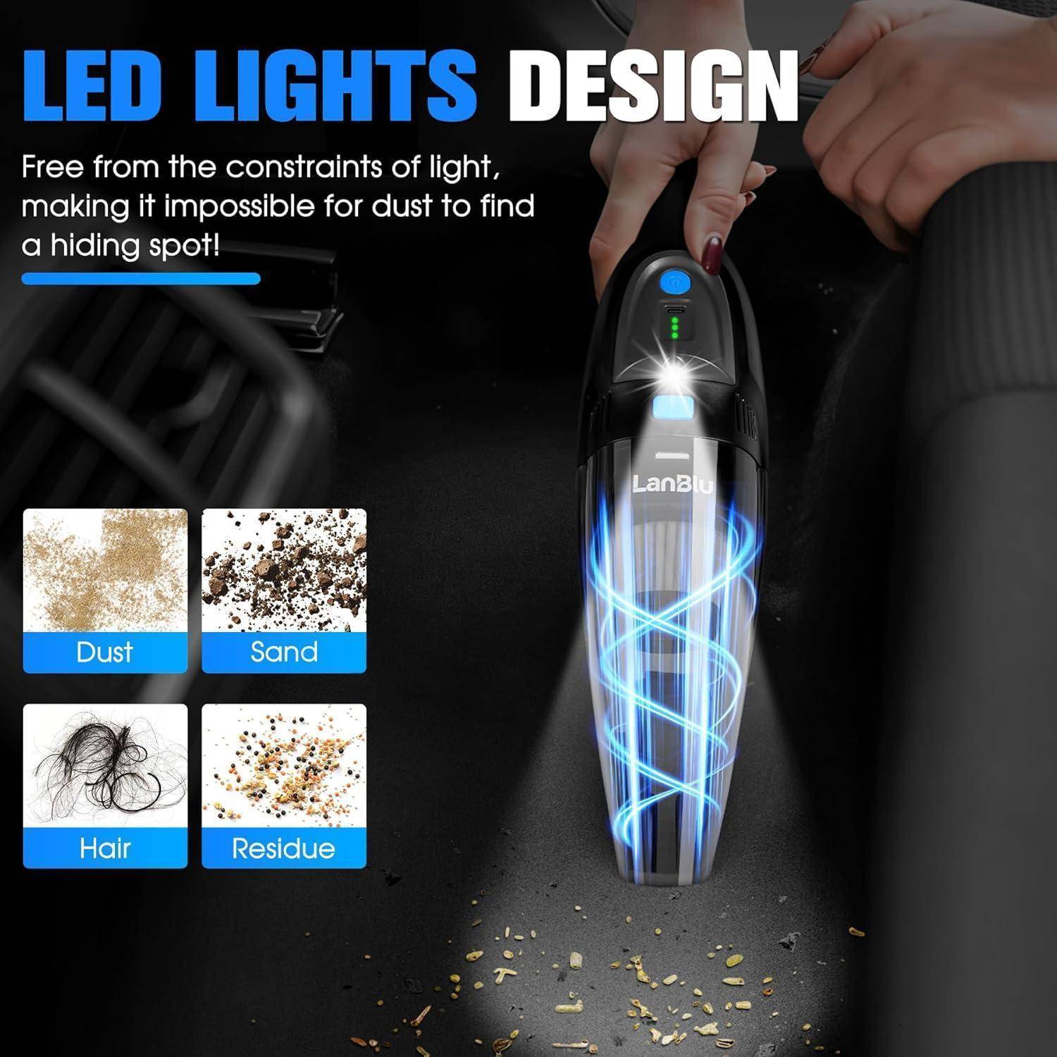 Handstaubsauger Akku Testsieger mit Ladestation &amp; LED Beleuchtung, 25000Pa Kabelloser Handstaubsauger Auto mit Waschbar HEPA-Filter, 120W