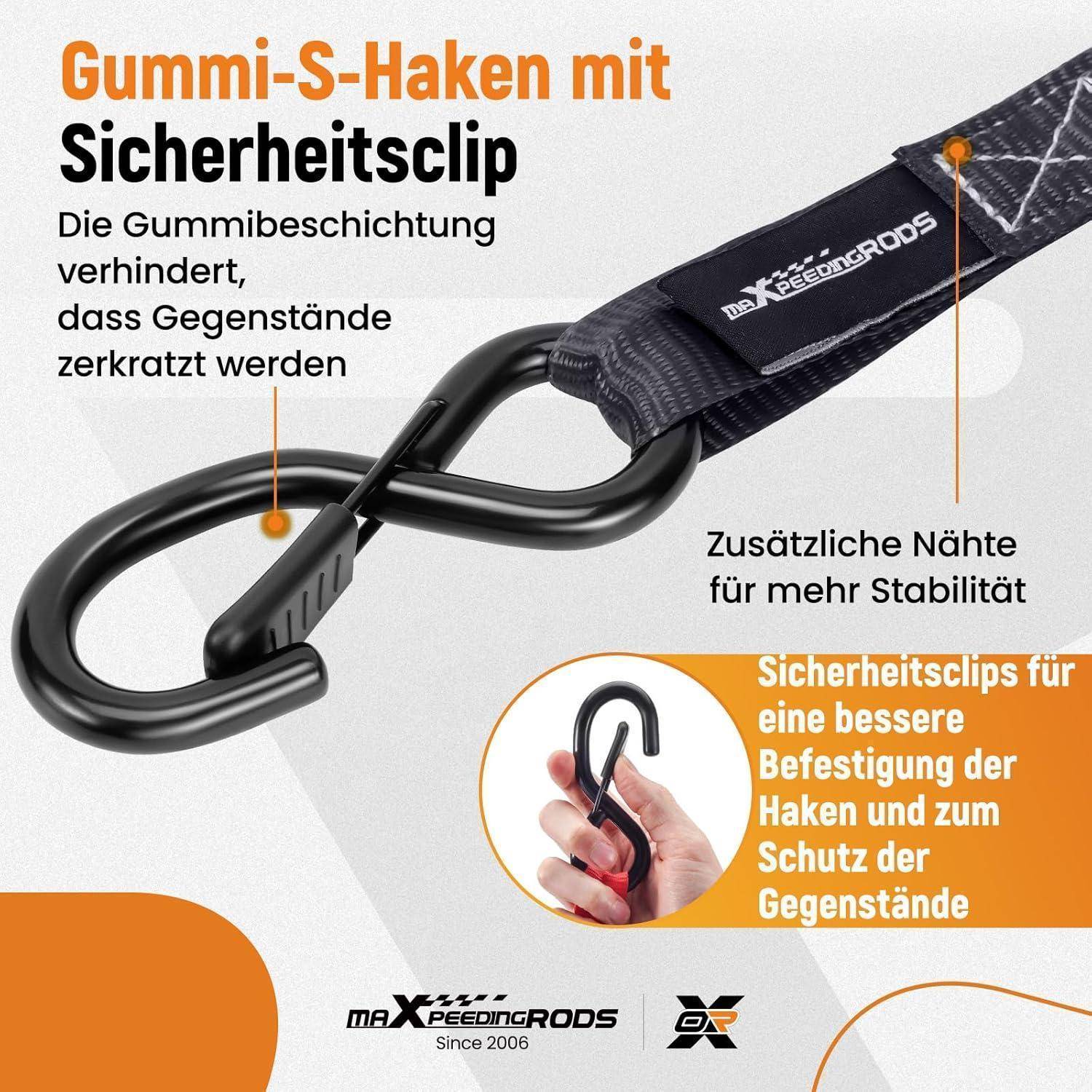 maXpeedingrods 4X 997kg Spanngurte mit Ratsche 4,5m, Spanngurte mit Haken, EN 12195-2, Schutz der Geräte beim Transport, Motorrad Spanngurt 25mm