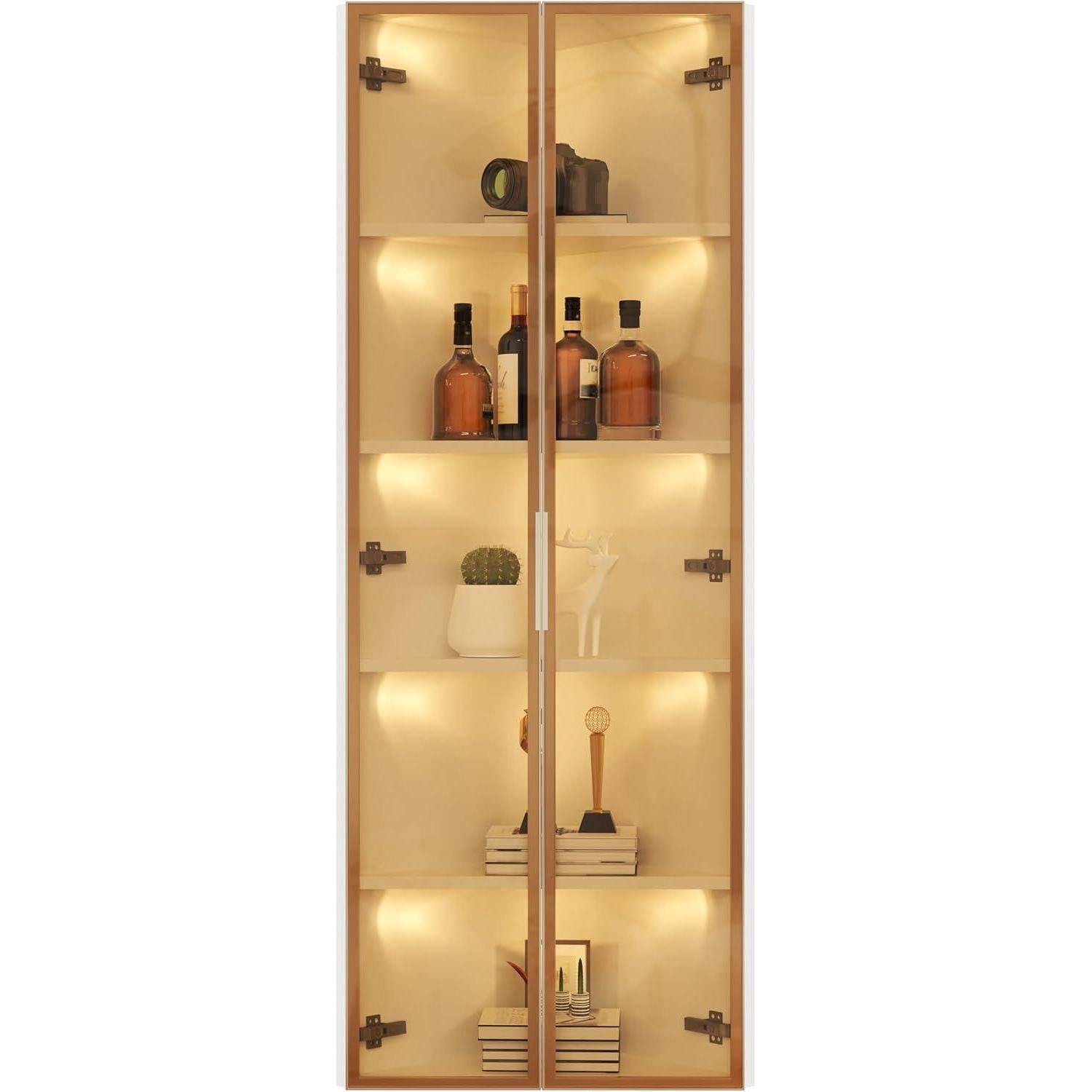 LED-Glasvitrine 62 x 35 x 160 cm – Weiß, mit integriertem Lichtband, staubdichte Vitrine, aus gehärtetem Glas gefertigt, Eckvitrine,Elegante Glasv