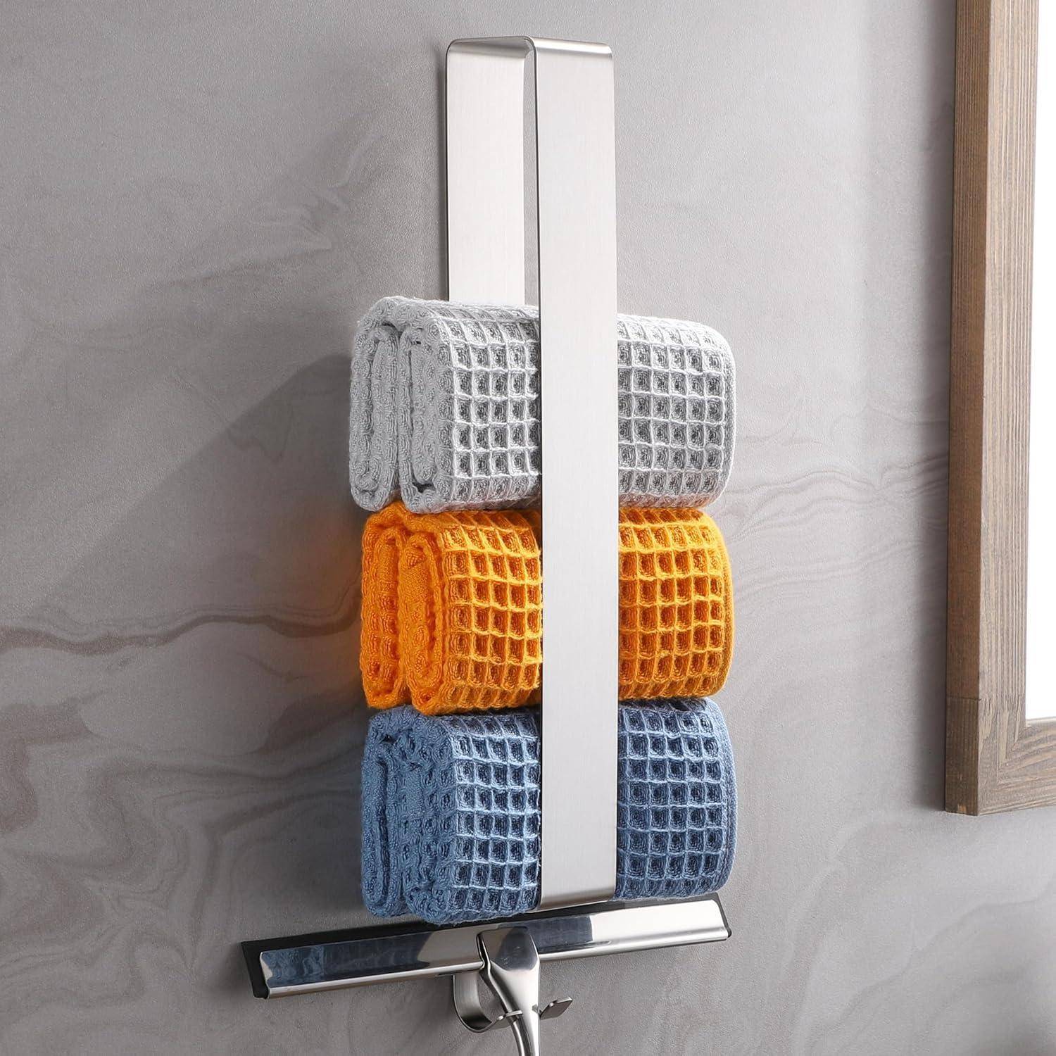 Dvocel Handtuchhalter ohne Bohren handtuchhalter Edelstahl gebürstet mit Haken Gästehandtuchhalter Selbstklebend für Küche und Bad Wandmontage Sil