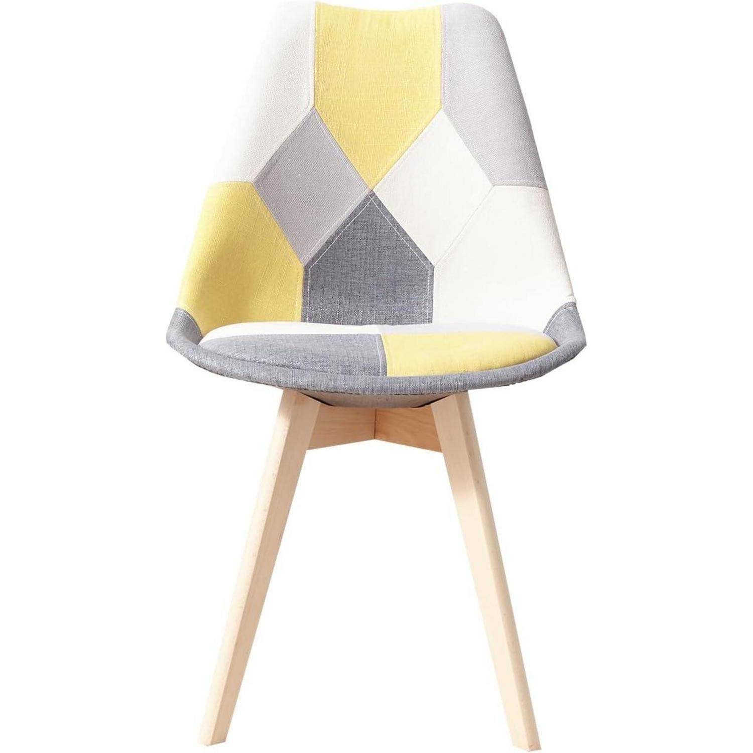 Set aus 8 Esszimmerstühlen aus Patchwork-Stoff mit abnehmbarem Sitzkissen und Massivholzbeinen für Esszimmer, Wohnzimmer, Küche usw. (Patchwork Gel