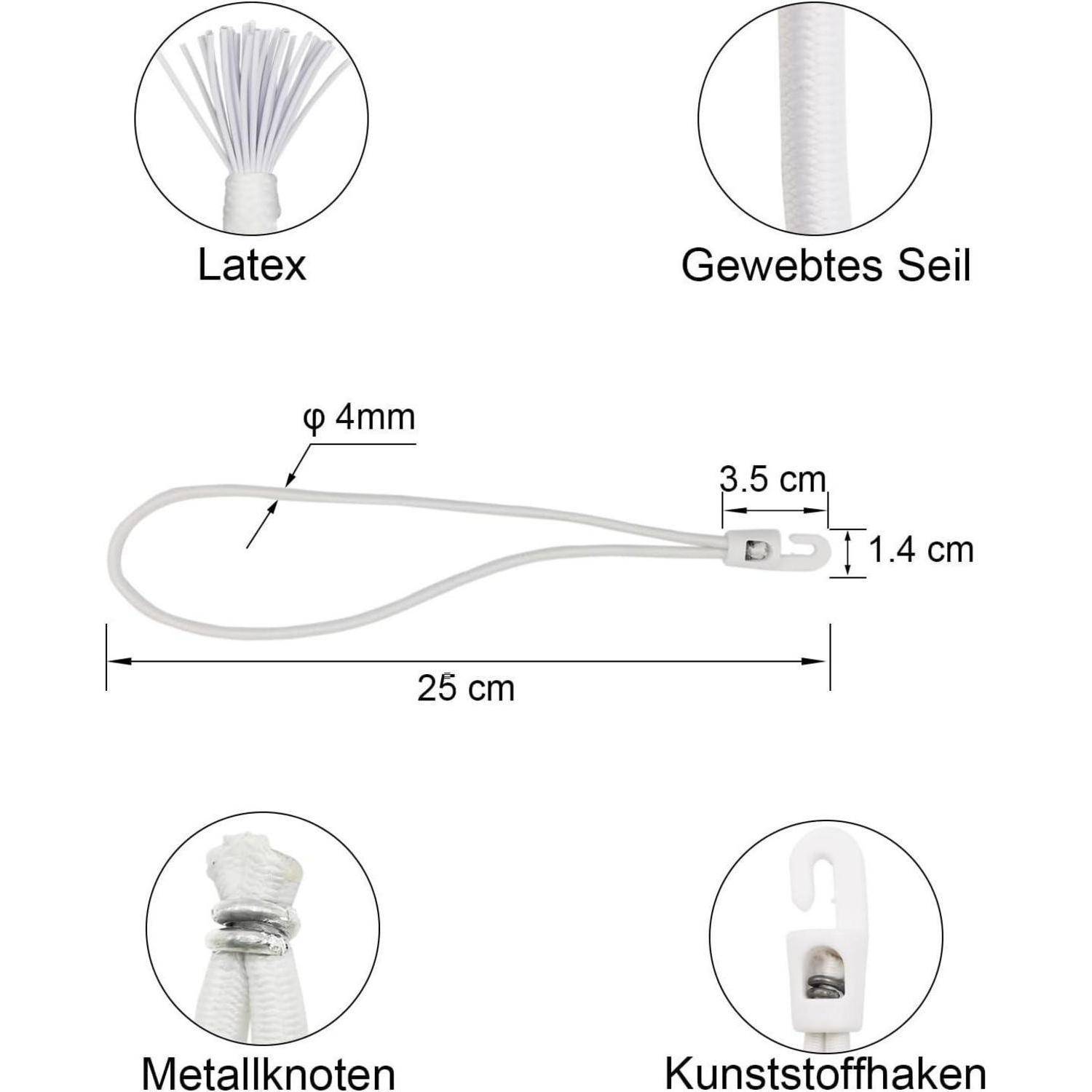 Spanngummi mit Haken 100 Stück - Expander mit Haken 25 cm, Planenspanner Gummispanner mit Haken für Camping Planen (Weiß) 25 cm Weiß 100 Stück