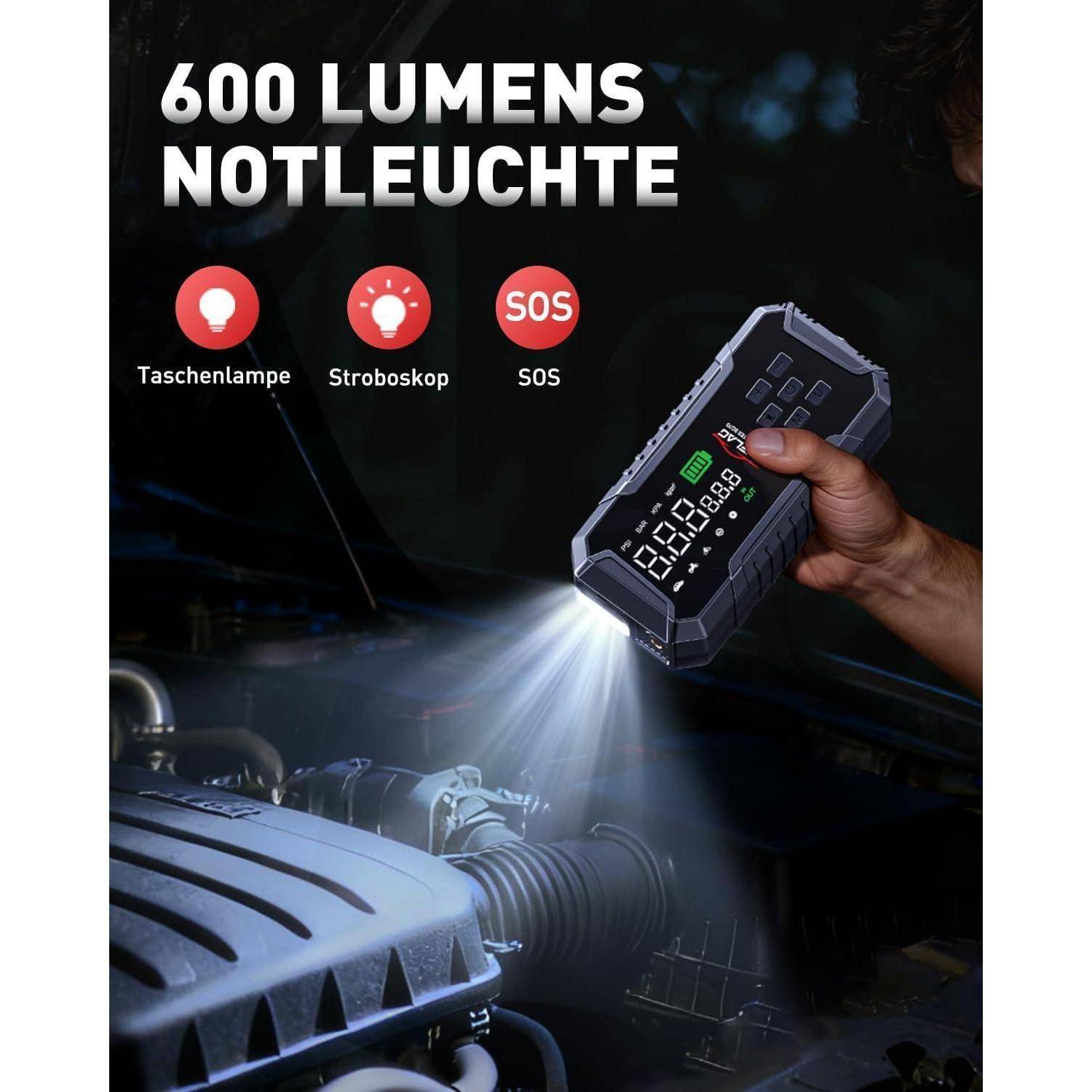 Starthilfe Powerbank für Pkw mit Kompressor 160PSI, ANFLAG 7000A 26800mAh Auto Starthilfe Powerbank für All Benzin und 12.0L Dieselmotor, Starter Po