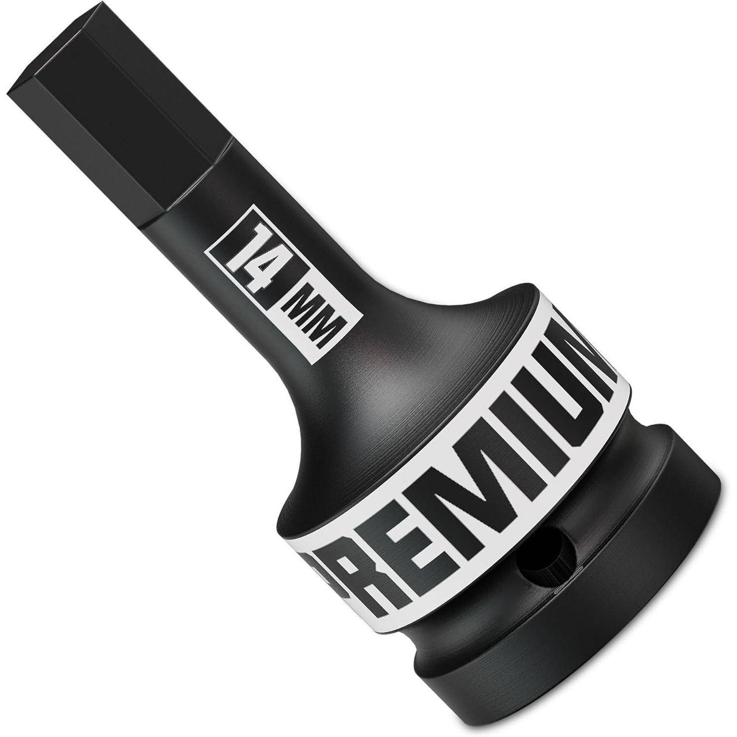 Schwarzer 14-mm-PREMIUM-Steckadapter mit Sechskantschaft, auf weißem Hintergrund dargestellt.