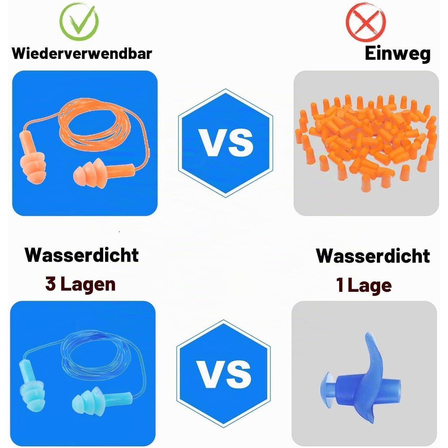 4 Paar Silikon Ohrstöpsel zum Schwimmen, Schlafen, Geräuschunterdrückung, Schnarchen, Schießen, Arbeiten, wiederverwendbar, superweiche Ohrstöpse