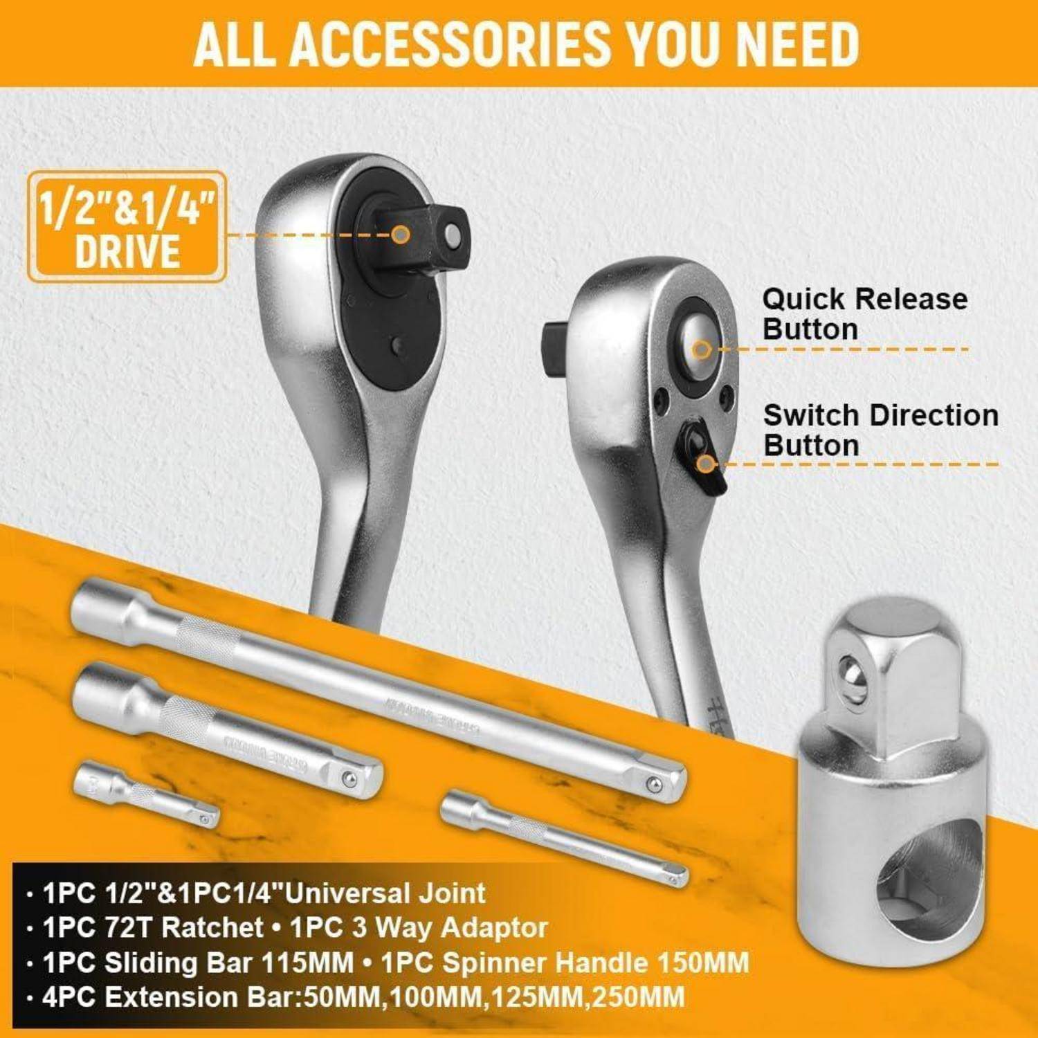 Hoteche Steckschlüsselsatz 110-teilig 1/4"&amp;1/2" Werkzeugkoffer-Set - Professionelles Werkzeugset