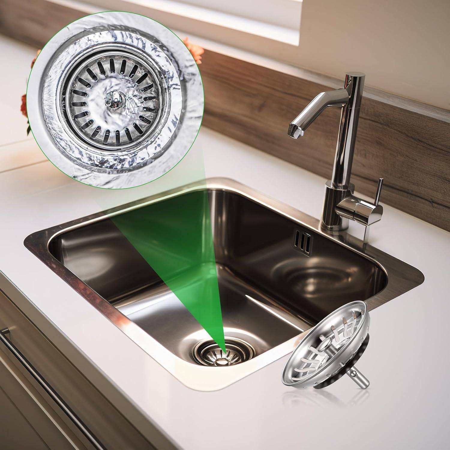 HUAERSICO Abflussstopfen mit Sieb Ø 81–82 mm, Abflusssieb Küchenspüle | Edelstahl, Universell für Spülbecken mit Abflussöffnung über 82 mm, L