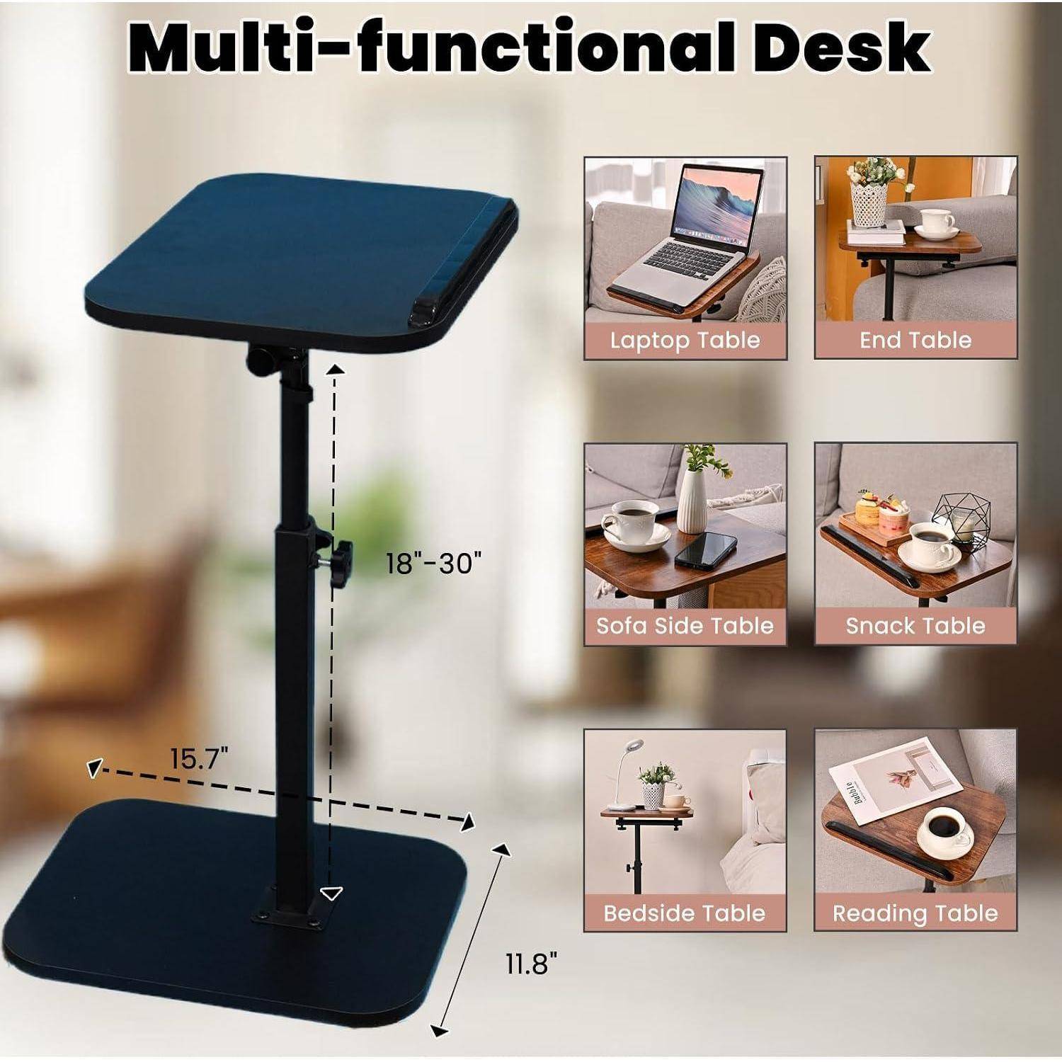 C-Tisch-Beistelltisch höhenverstellbar Laptop-Tisch für Couch, Bett, Leseecke C-förmiger Beistelltisch für Couch 360° drehbarer TV-Tablett Coucht