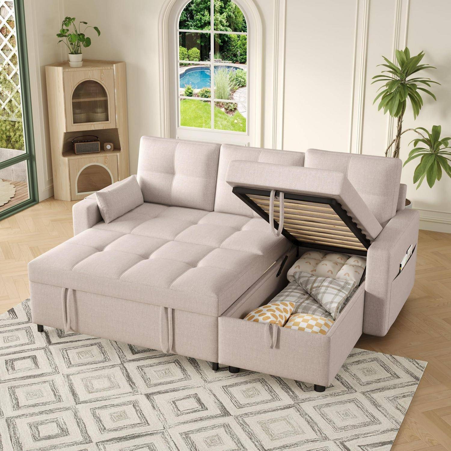 ZYLOYAL10 Modulares Schlafsofa, Modernes L-Sofa, ausziehbares Schlafsofa mit Schlaffunktion, ausgestattet mit Stauraum, herunterziehbare