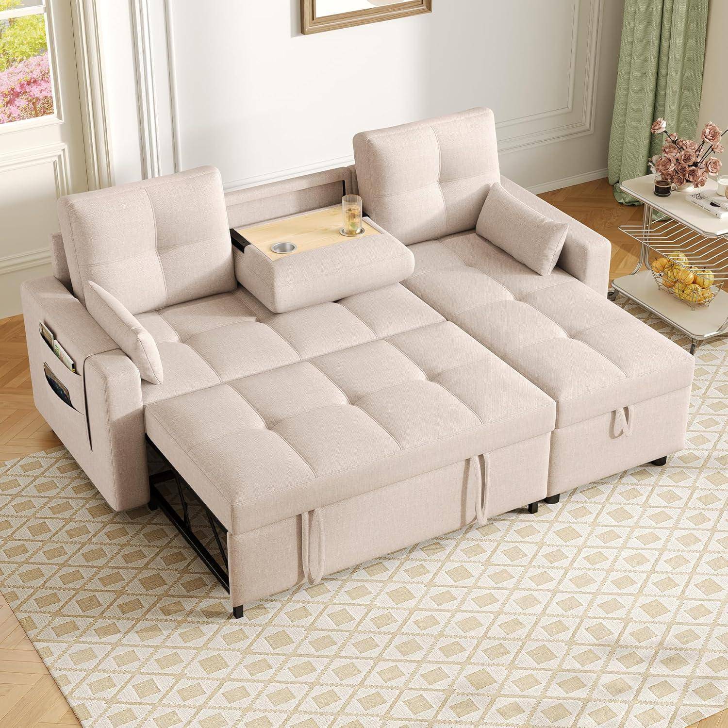 ZYLOYAL10 Modulares Schlafsofa, Modernes L-Sofa, ausziehbares Schlafsofa mit Schlaffunktion, ausgestattet mit Stauraum, herunterziehbare