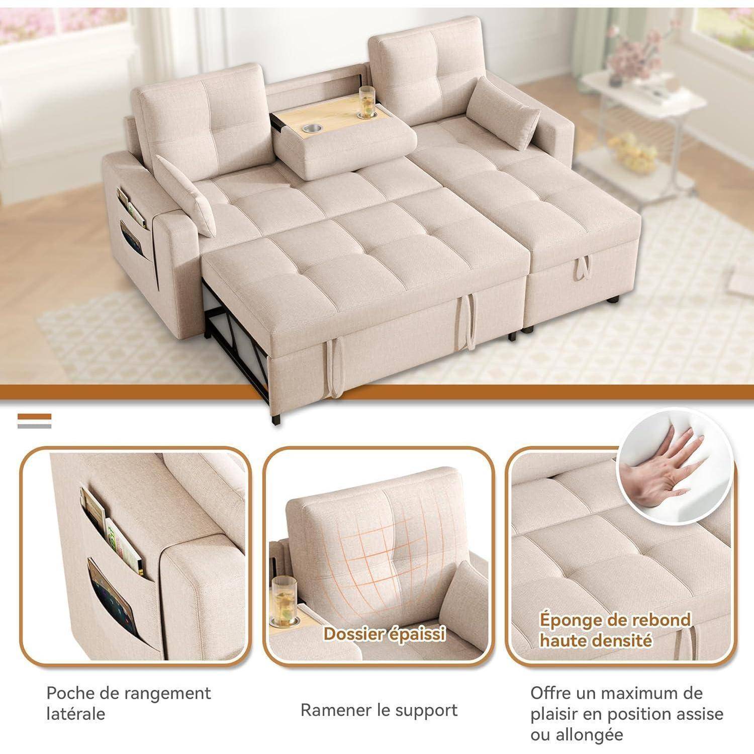 ZYLOYAL10 Modulares Schlafsofa, Modernes L-Sofa, ausziehbares Schlafsofa mit Schlaffunktion, ausgestattet mit Stauraum, herunterziehbare