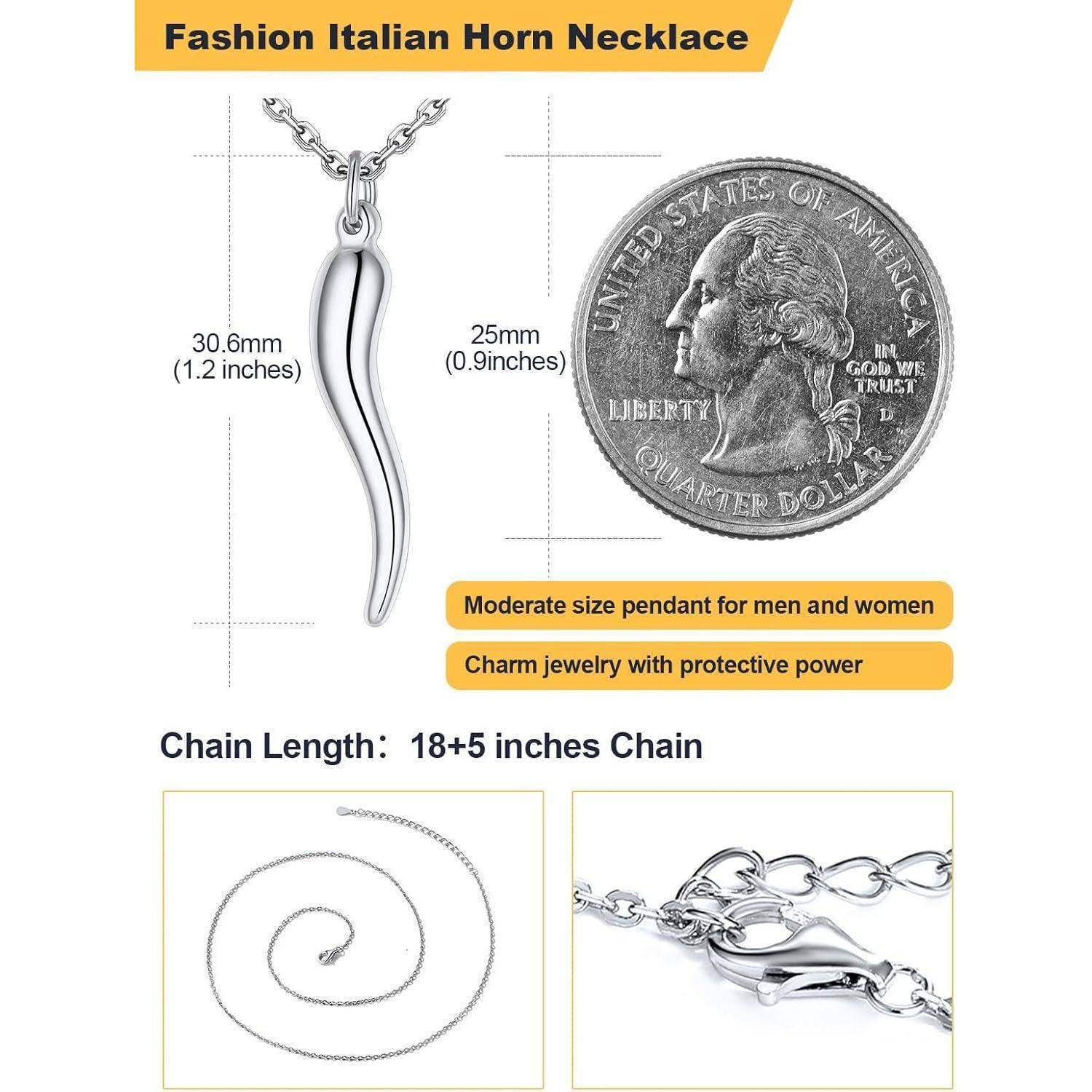 U7 Herren Damen Collier 3D Italienisches Horn Halskette Cornicello Charm Anhänger Kette 316L Edelstahl Hornkette Glücksbringer Amulett Glückschmuck