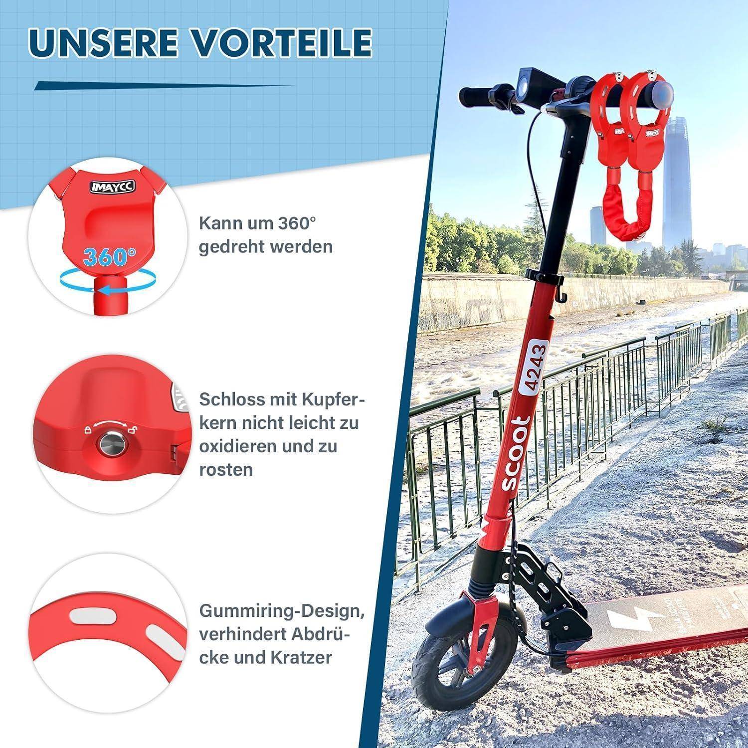 IMAYCC Neue E Scooter Schloss, Handschellenschloss mit Schlüssel, Schloss für E Scooter mit Gummi-Lock-Hülse, Fahrradschloss Hohe Sicherheit, Ideal