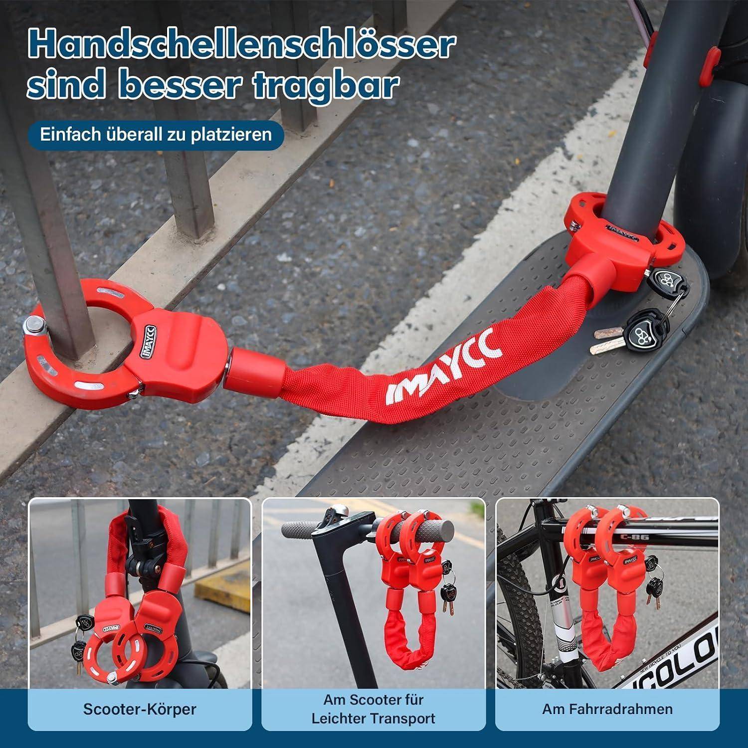 IMAYCC Neue E Scooter Schloss, Handschellenschloss mit Schlüssel, Schloss für E Scooter mit Gummi-Lock-Hülse, Fahrradschloss Hohe Sicherheit, Ideal