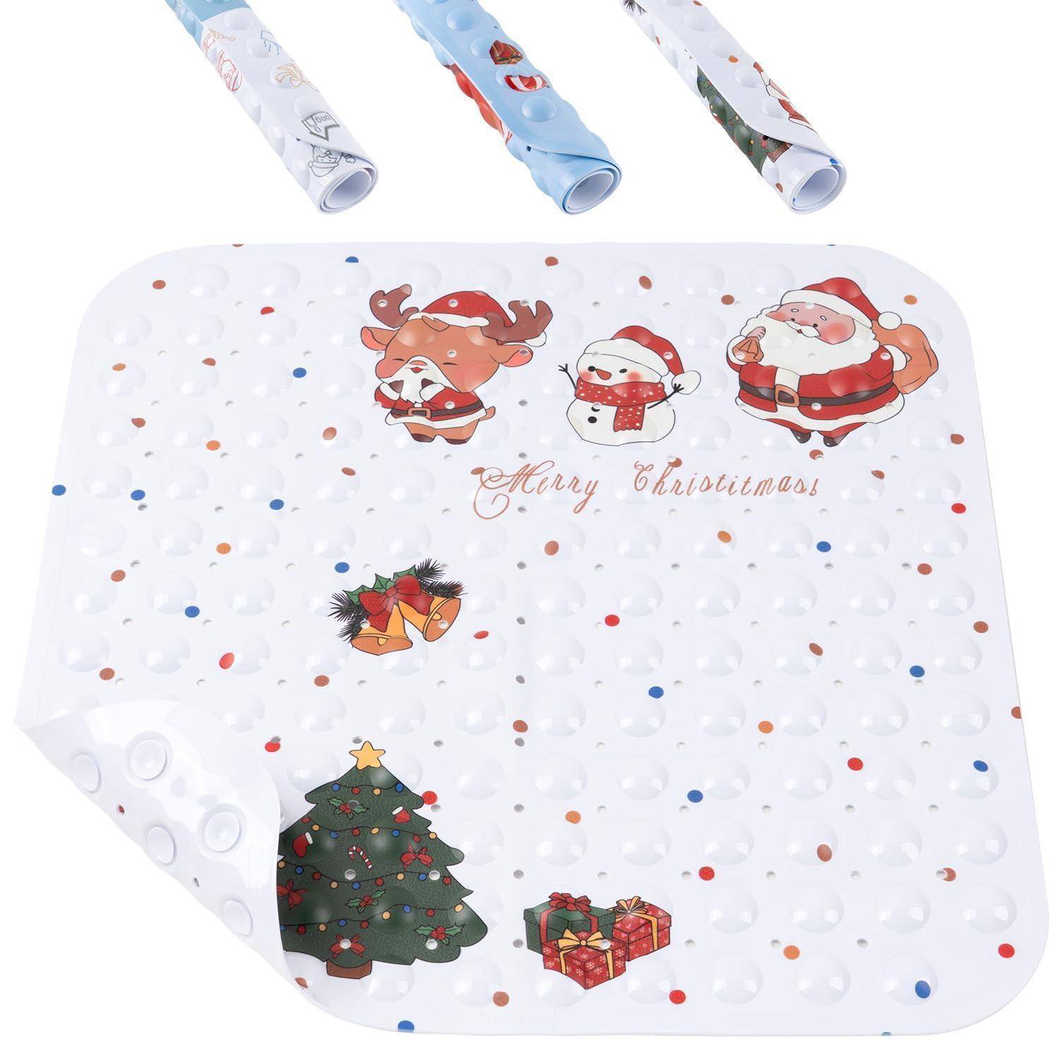Weihnachtsgeschenkpapier mit dem Weihnachtsmann, Rentieren, Schneemann, Baum, Geschenken und dem Text „Cherry Christmas