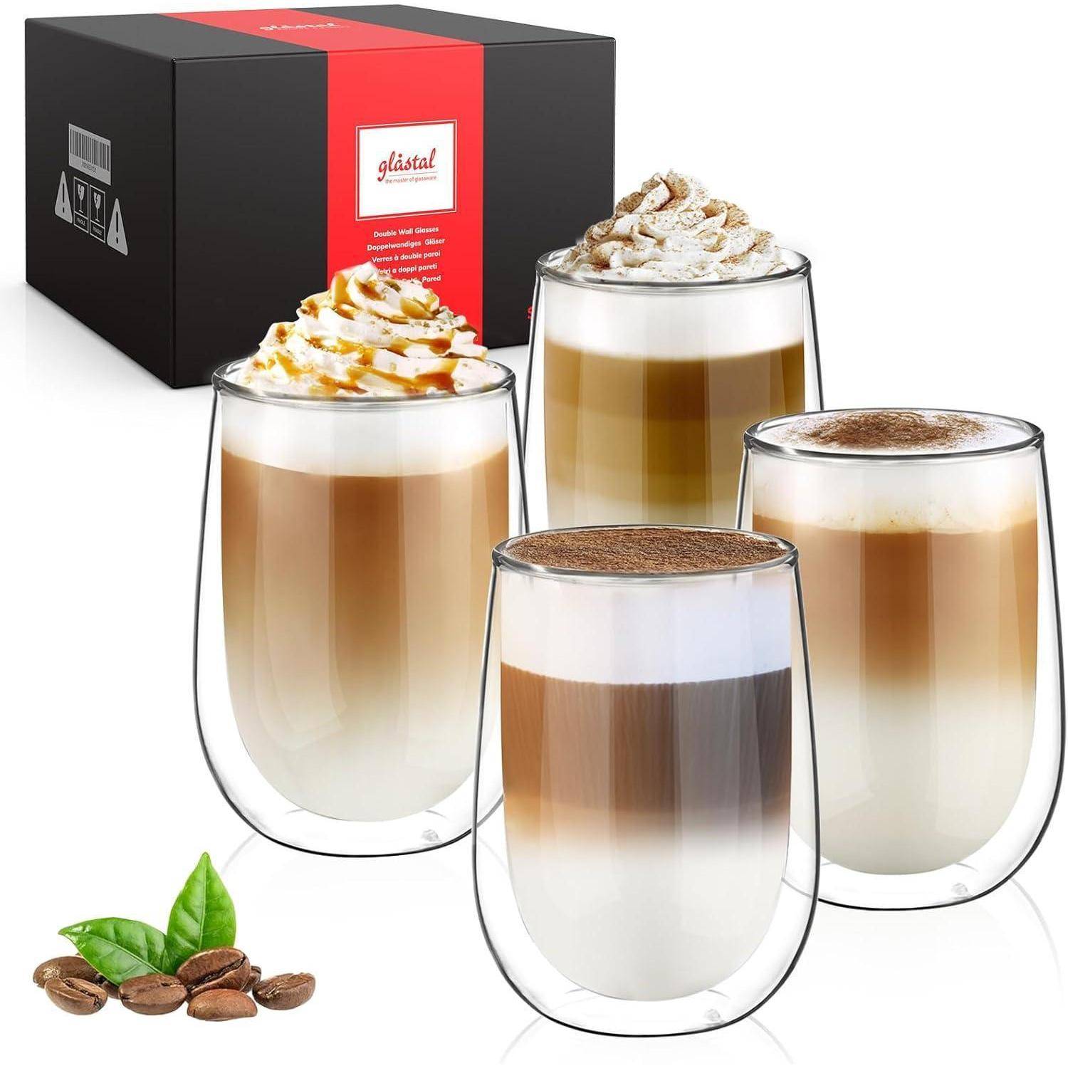 glastal 350ml Doppelwandige Latte Macchiato Gläser 4er Set Borosilikatglas Kaffeetassen Glas Kaffeeglas Teegläser für Cappuccino,Latte,Tee,EIS,Eist