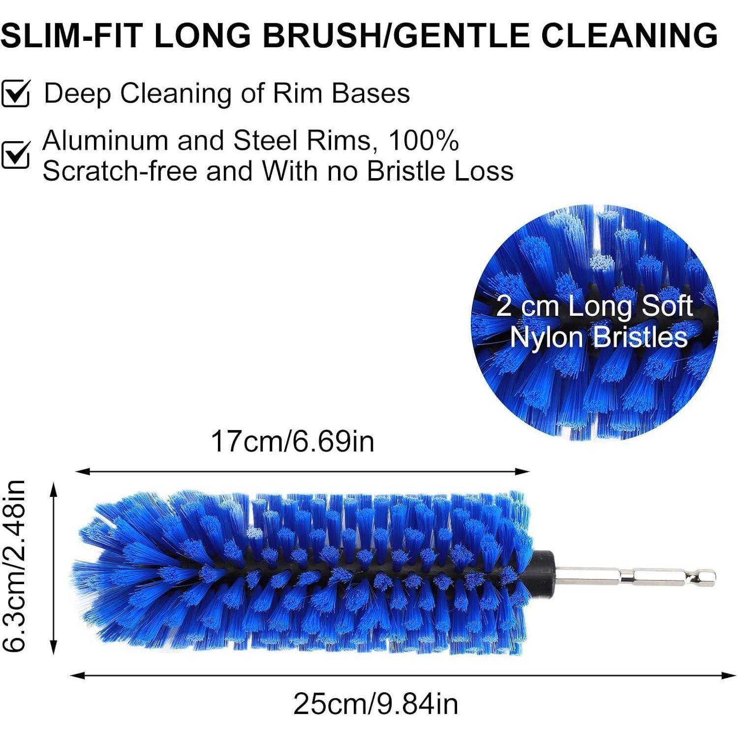 Produktbild eines schlanken Langpinsels zur schonenden Reinigung, mit 2 cm weichen Nylonborsten, 17 cm Bürstenkopf und 25 cm Gesamtlänge.