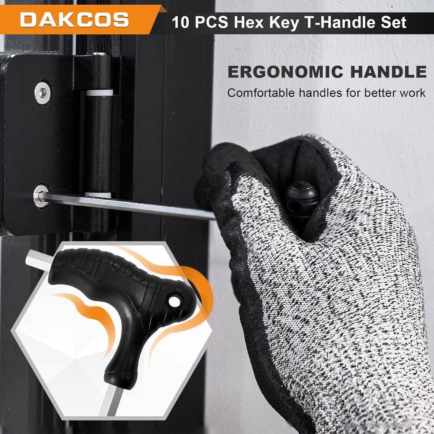 DAKCOS 10 tlg Sechskantschlüssel Set mit T-Griff Innensechskant-Stiftschlüssel Sechskantschraubendreher mit Quergriffen | Metrisch 2mm-10mm | Cr-V