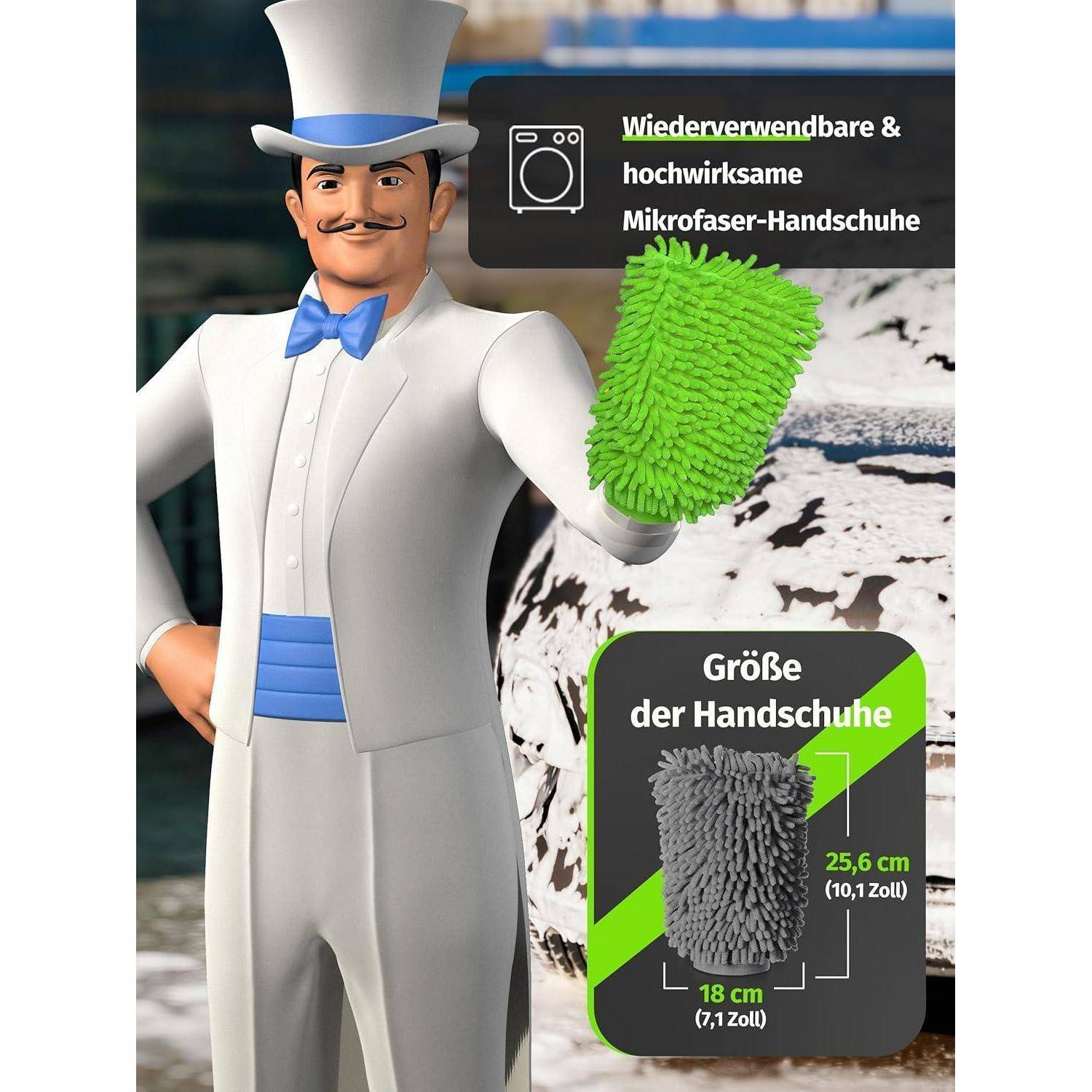 MR.SIGA Hochwertig Mikrofaser Waschhandschuh Weiche Chenille Autowaschhandschuh, 2 Stück, Grau &amp; Grün, 2er Pack