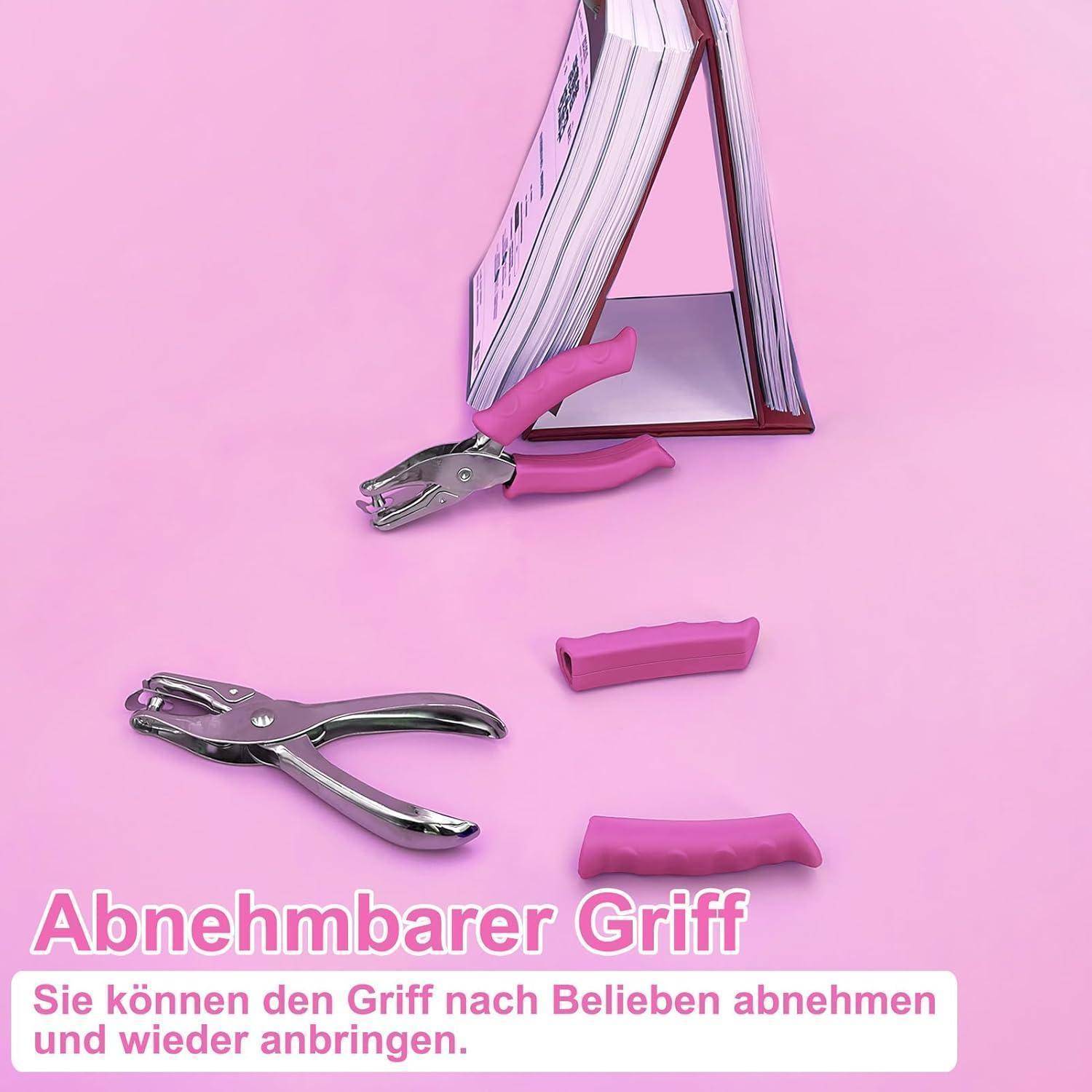 Rosa Griffe an einem Spiegel befestigte Werkzeuge zeigen ein abnehmbares Griffkonzept; der Text besagt „Abnehmbarer Griff" und „Sie können den Griff nach Belieben abnehmen und wieder anbringen."