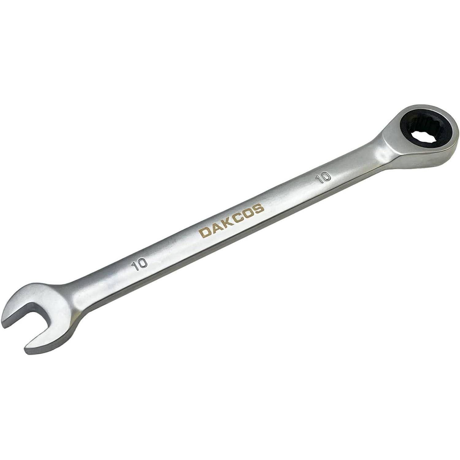 DAKCOS Kombi-Ratschenschlüssel 10mm - Metrischer Ratschenringmaulschlüssel aus CR-V mit mattierter Chromoberfläche