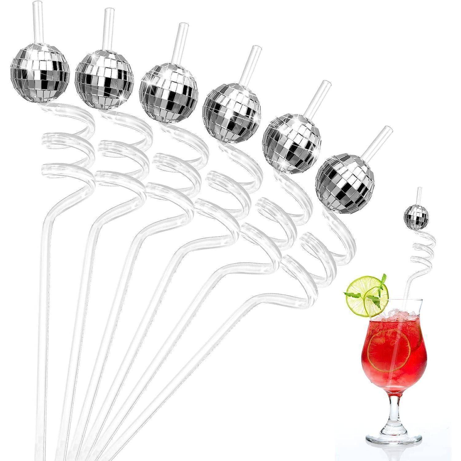 Morofme Discokugel Strohhalme 12pcs, Wiederverwendbare Disco Ball Decor Strohhalme for Disco Birthday Theme Retro Bar Karaoke Dance Holiday Wedding
