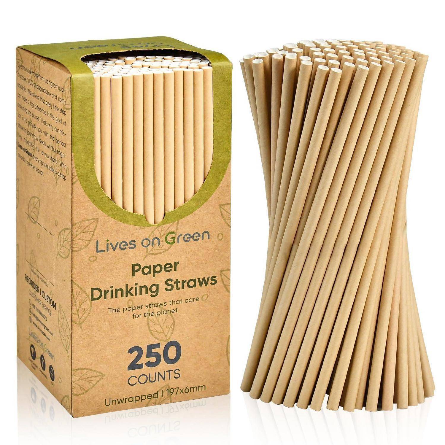 Braune Strohhalme aus Kraftpapier, 19,7 x 0,6 cm, für Milch, Saft, Tee, heiße oder kalte Getränke – 100% biologisch abbaubar, 250 Stück Braunes